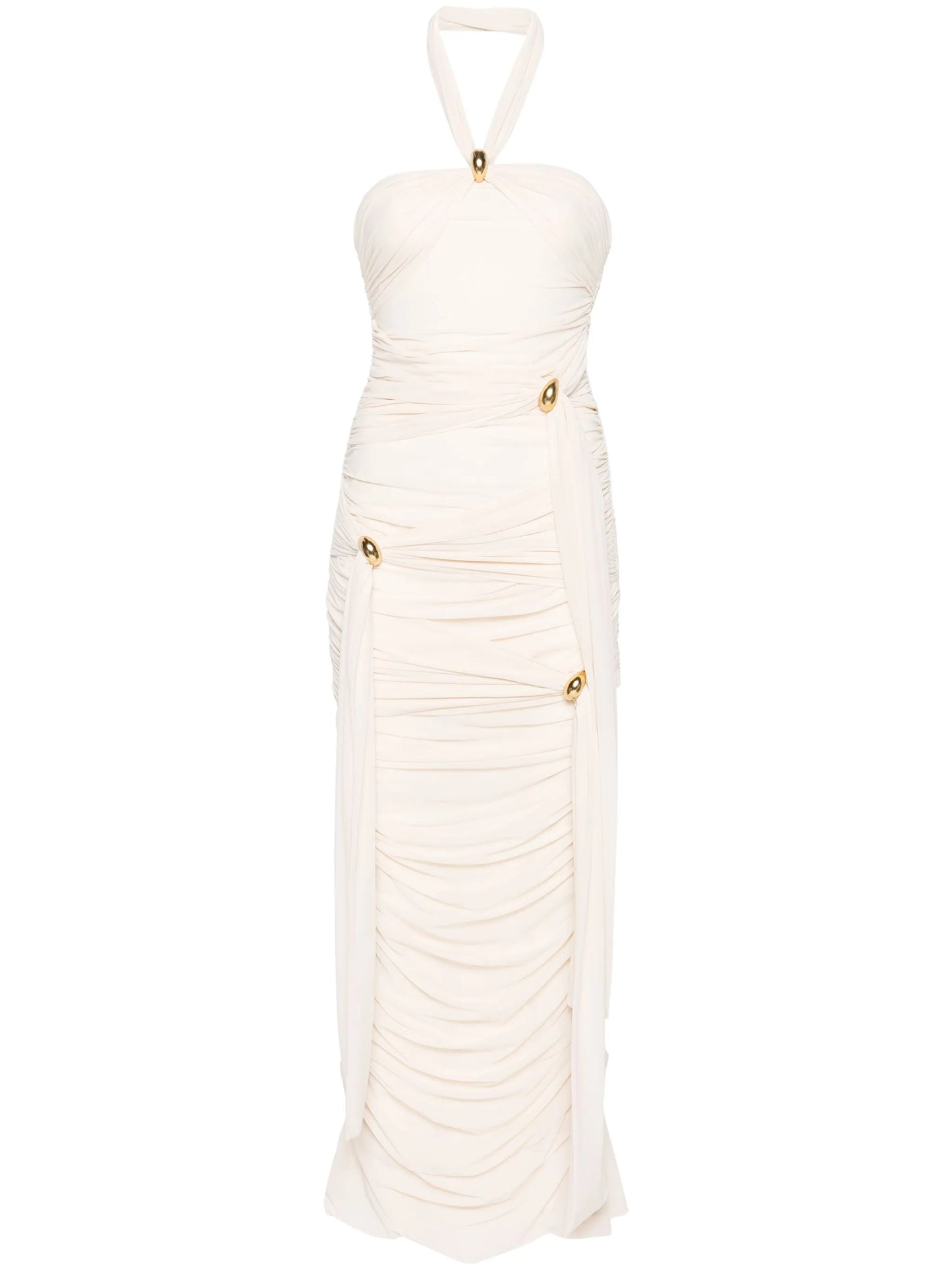 halterneck ruched maxi dress