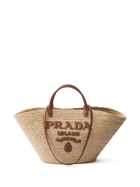 logo-appliqué woven tote bag