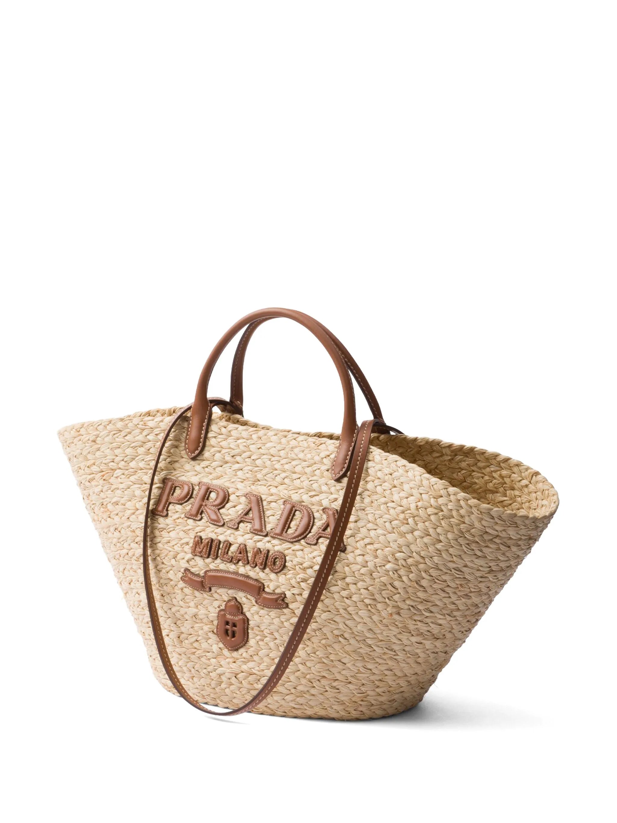 logo-appliqué woven tote bag