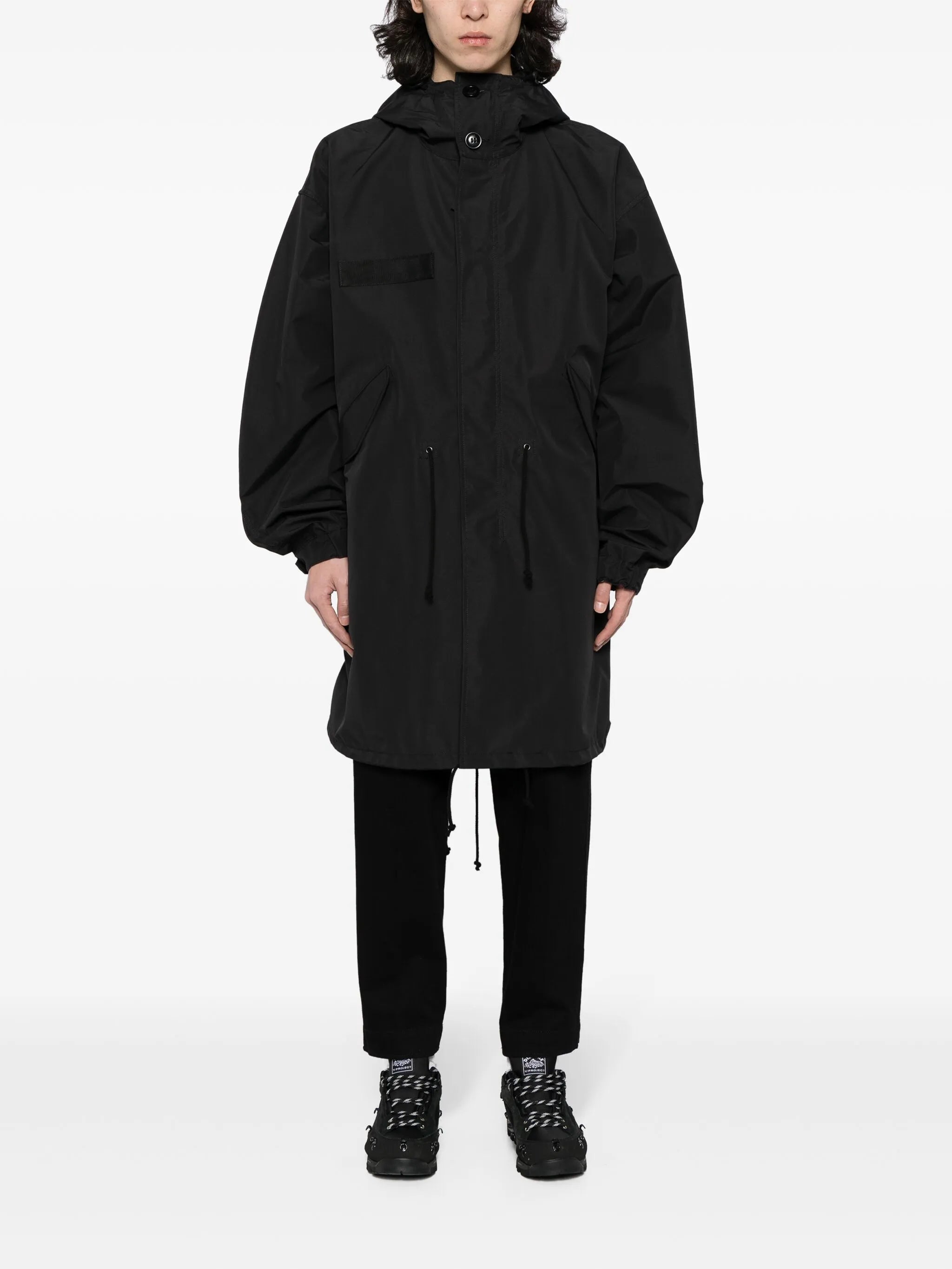drop-shoulder hooded parka coat