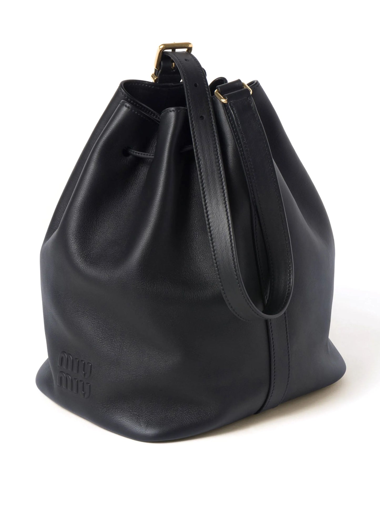 logo-embossed leather bucket bag