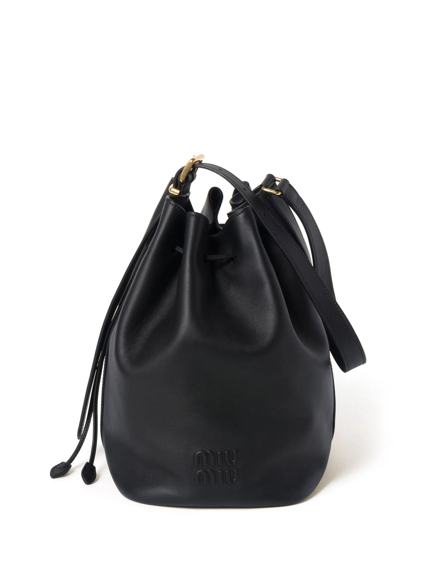 logo-embossed leather bucket bag
