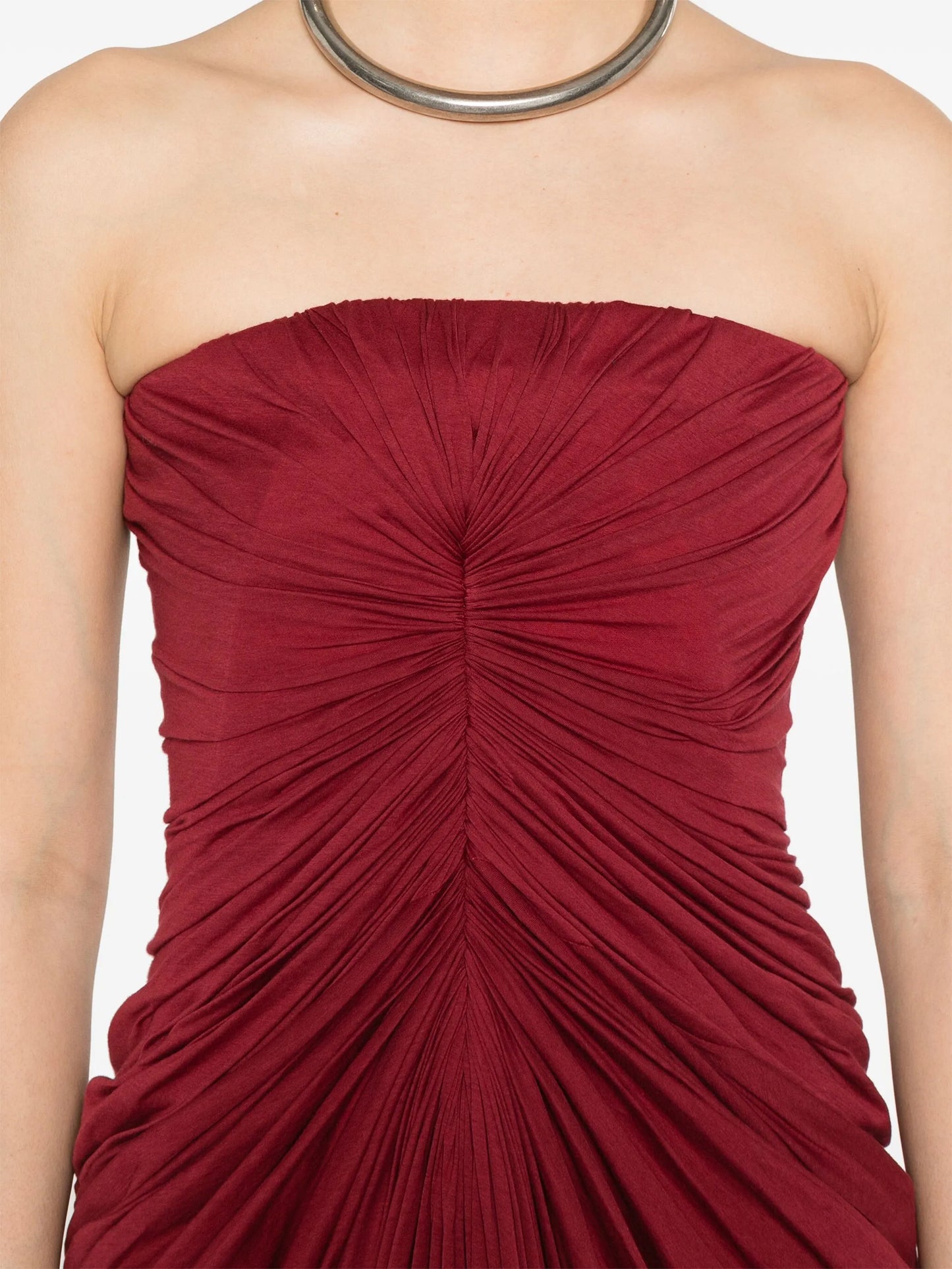 ruched bustier maxi dress