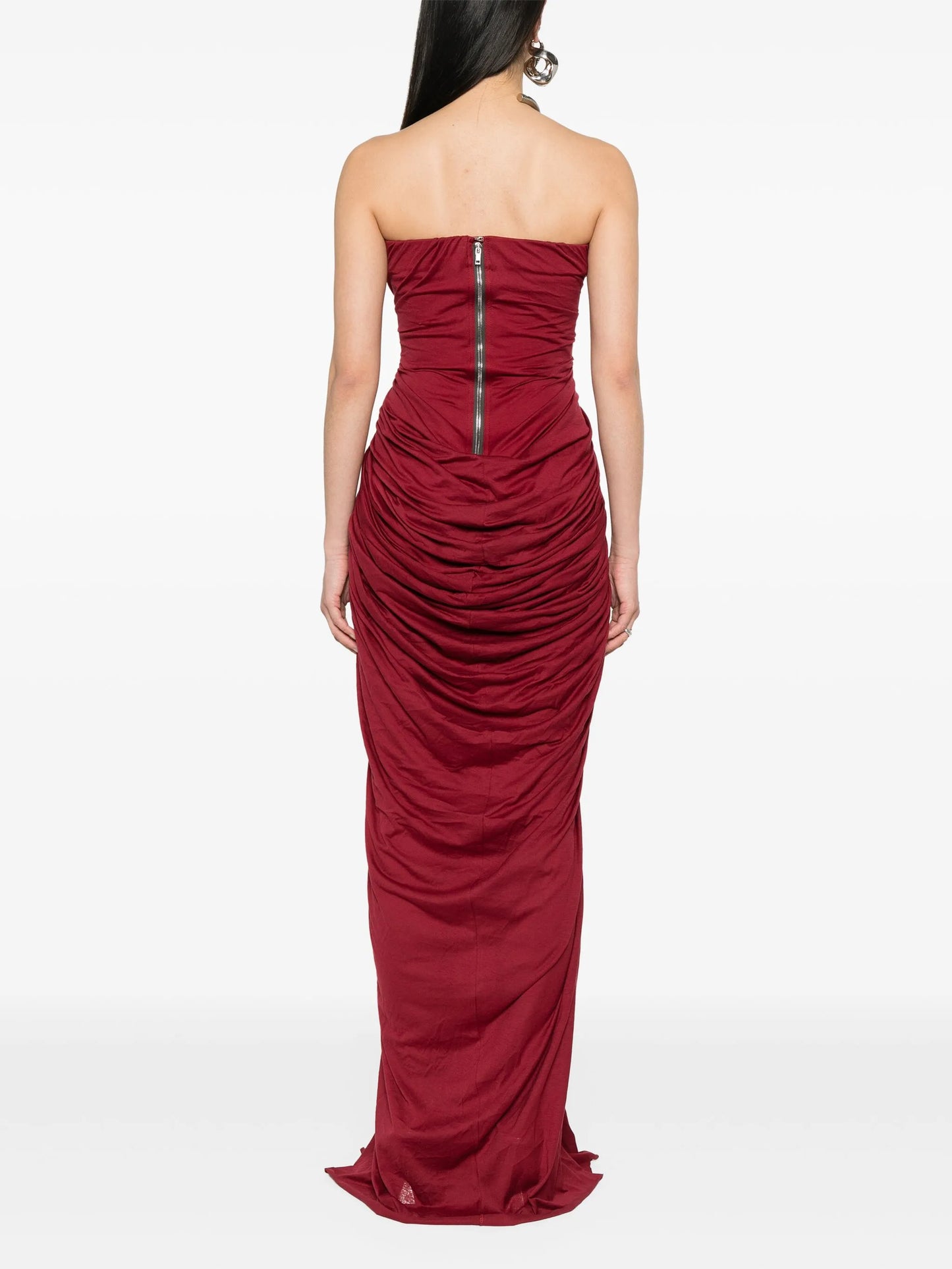 ruched bustier maxi dress