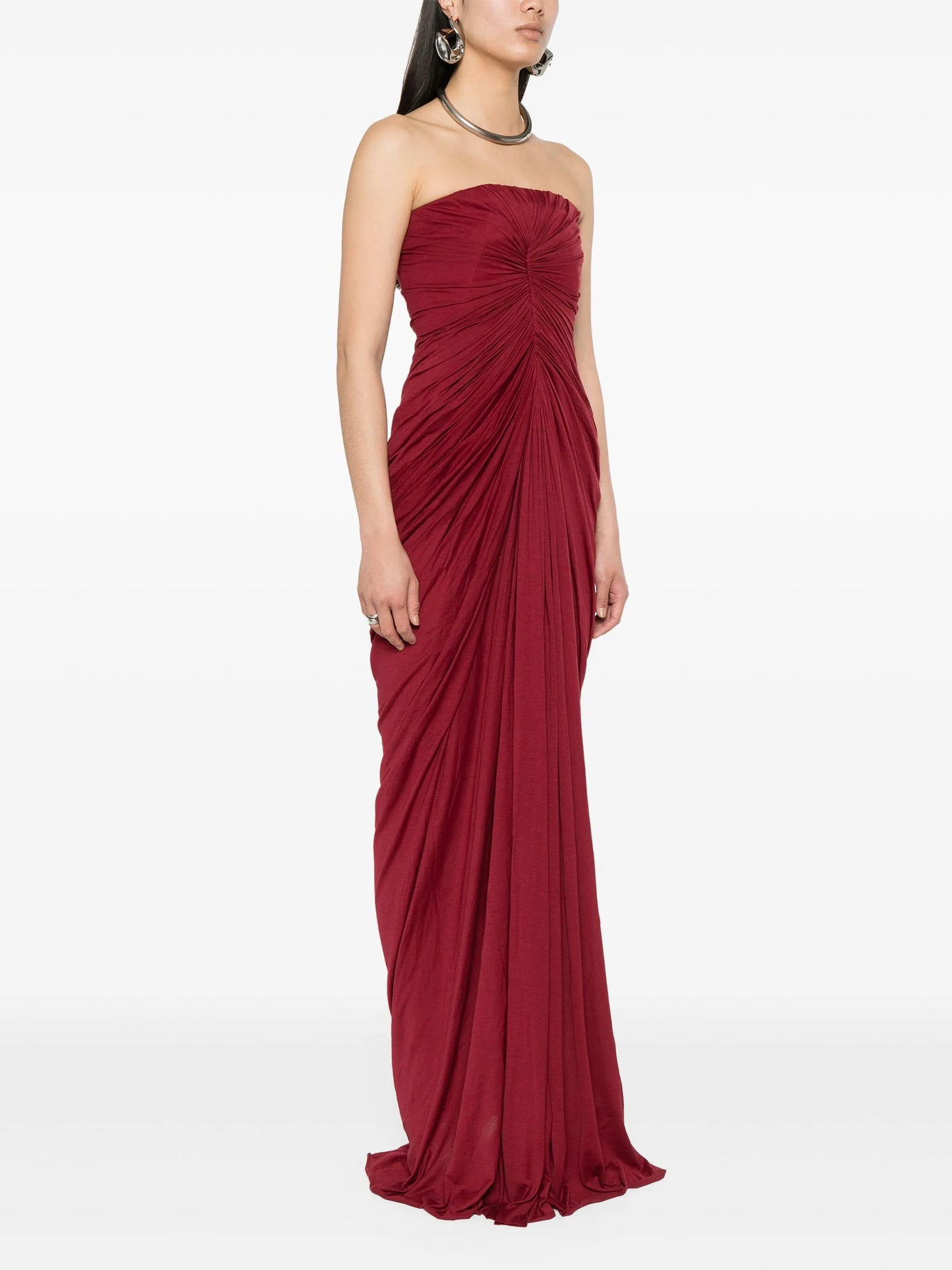 ruched bustier maxi dress