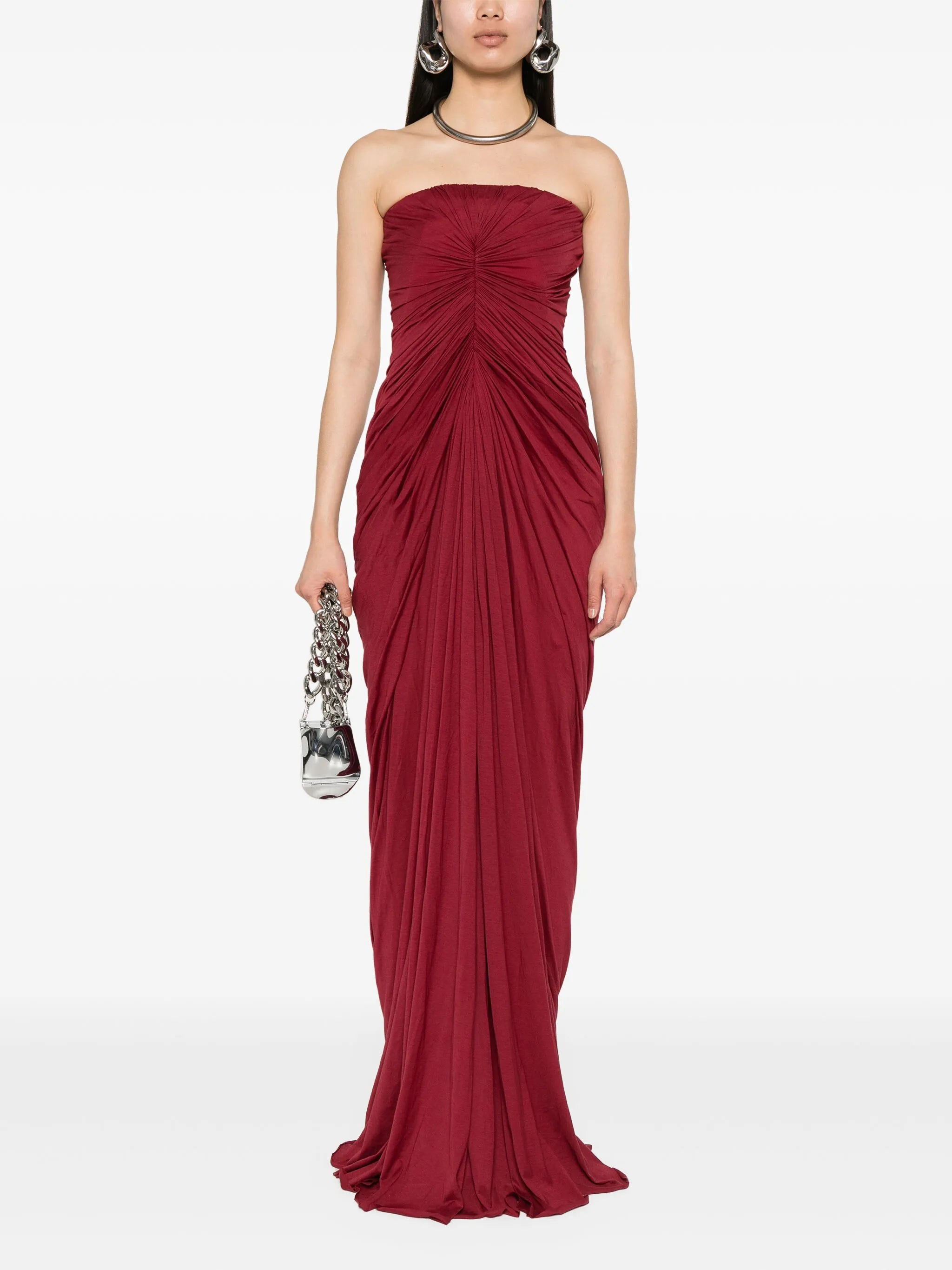 ruched bustier maxi dress