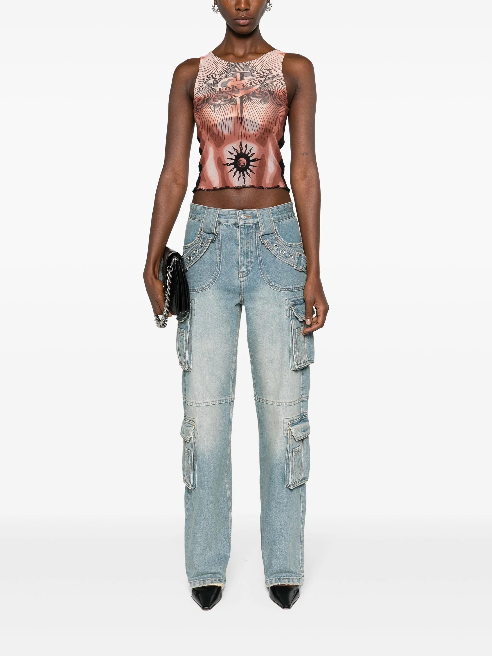 Harness low-rise cargo jeans