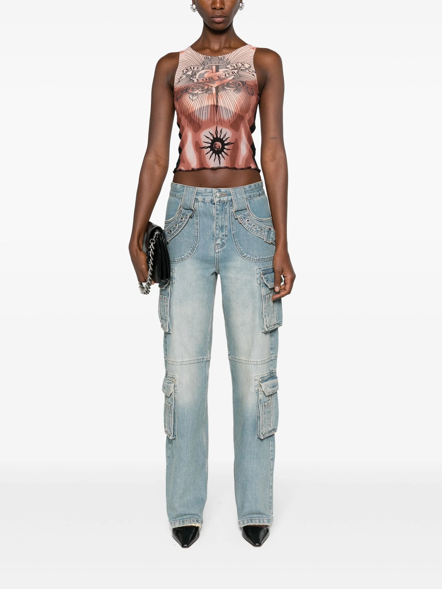 Harness low-rise cargo jeans