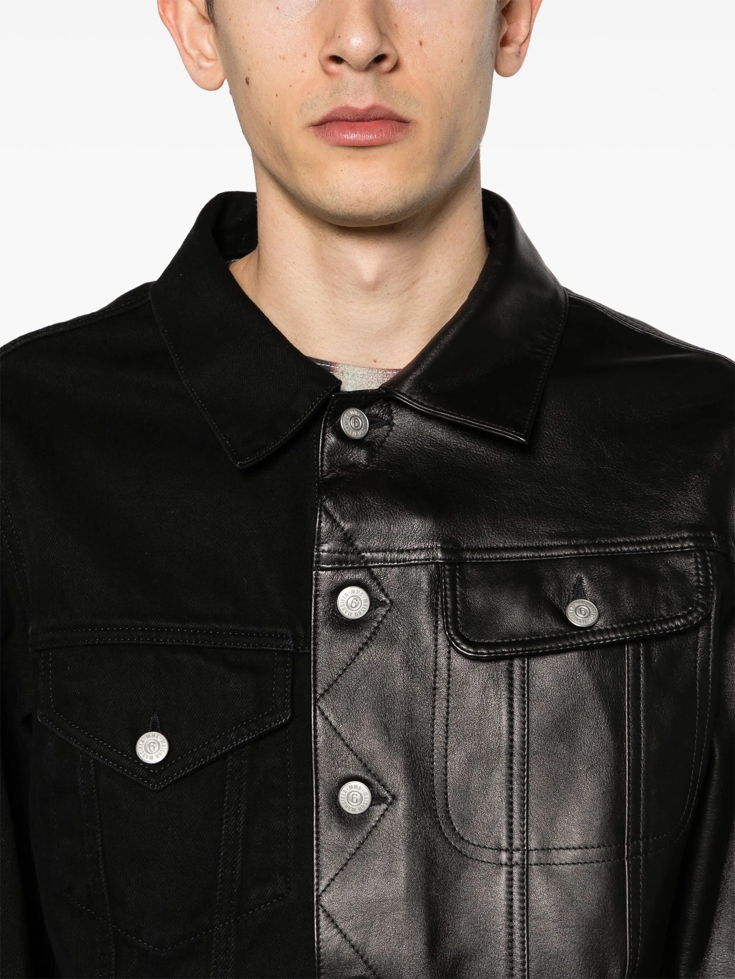contrasting-fabrics panelled shirt jacket