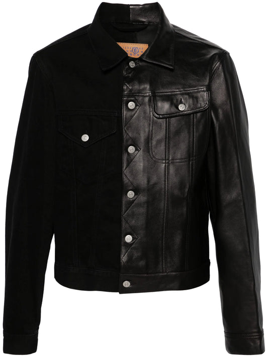 contrasting-fabrics panelled shirt jacket