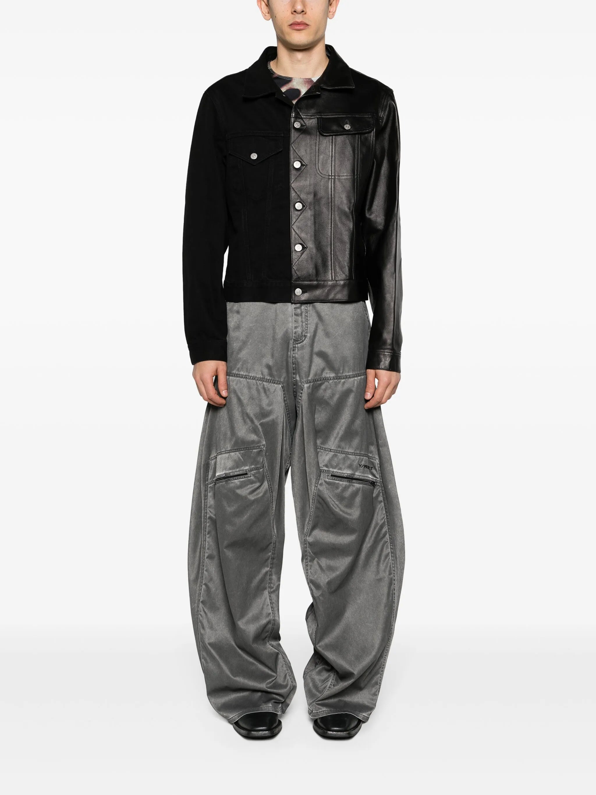contrasting-fabrics panelled shirt jacket