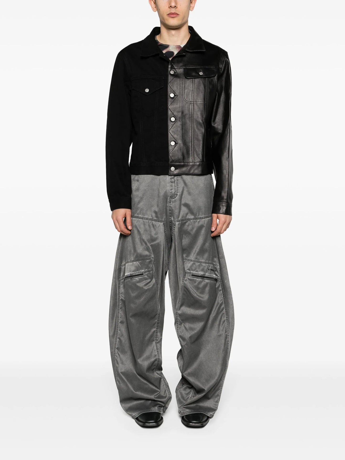 contrasting-fabrics panelled shirt jacket