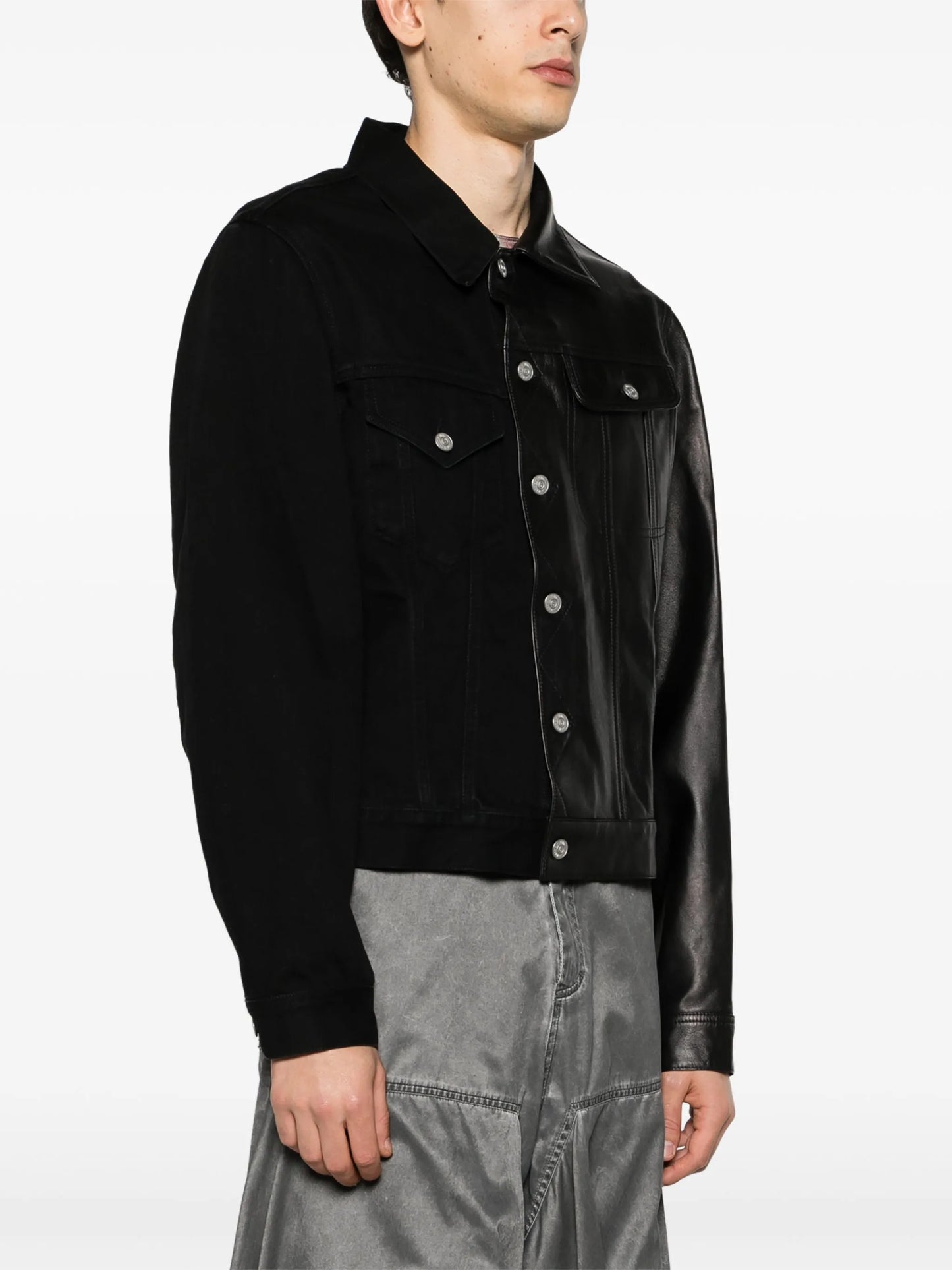 contrasting-fabrics panelled shirt jacket