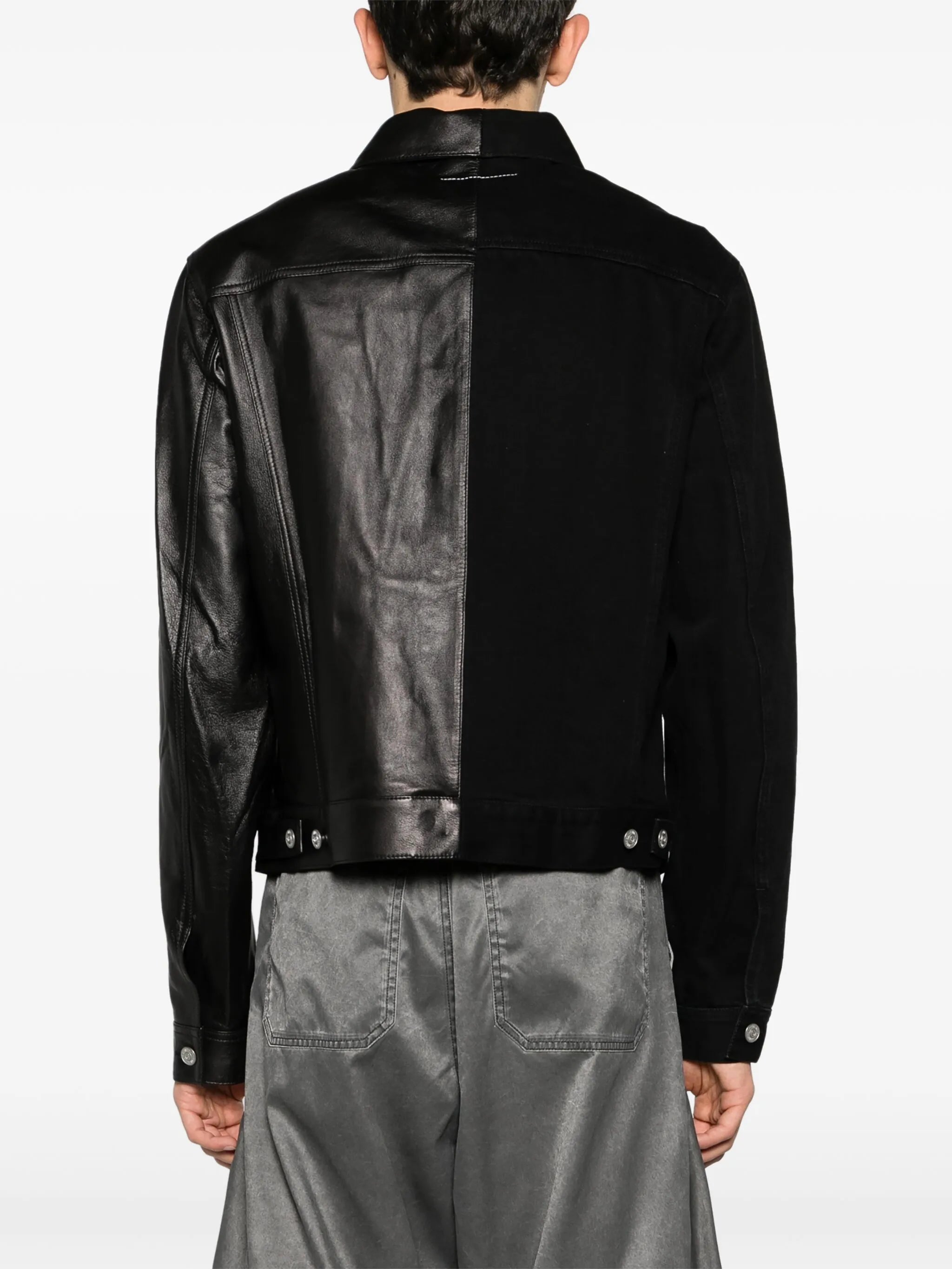 contrasting-fabrics panelled shirt jacket