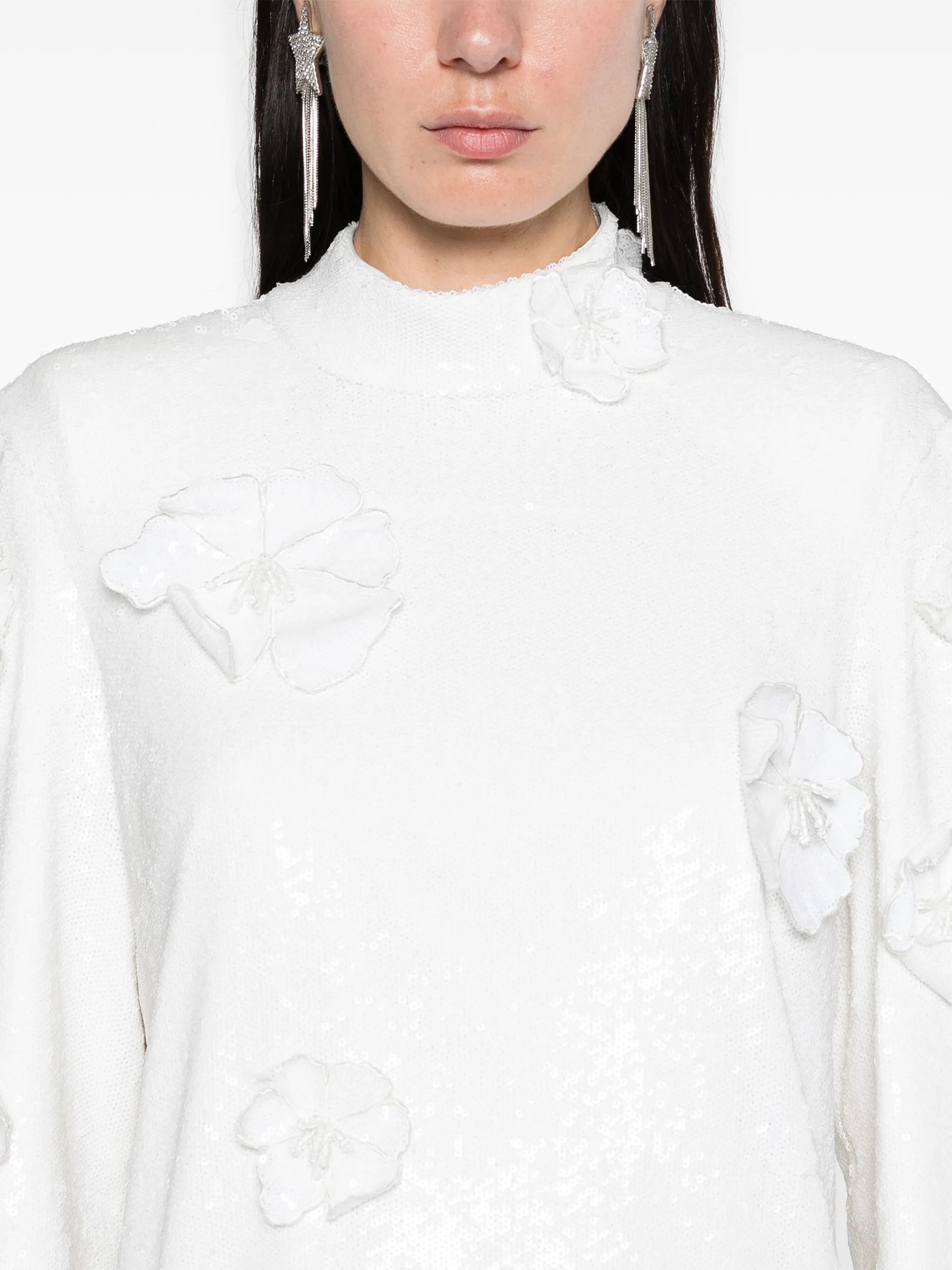 floral-appliqué sequin minidress