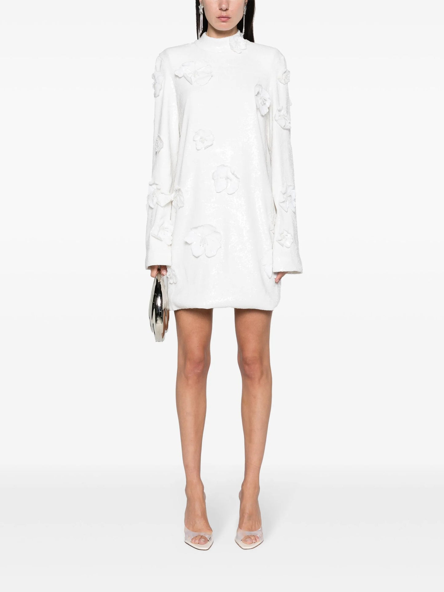 floral-appliqué sequin minidress
