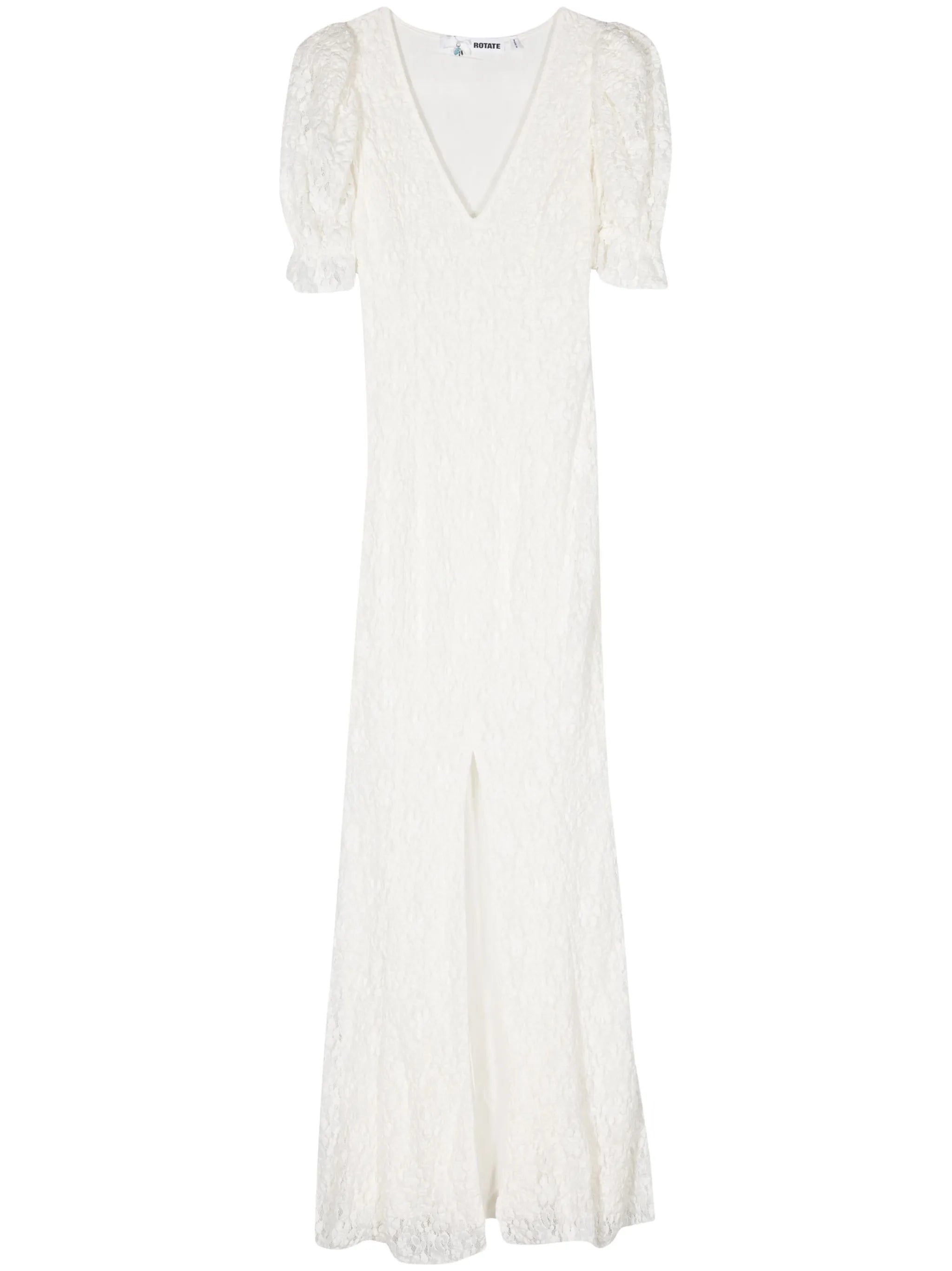 puffy-sleeve lace maxi dress