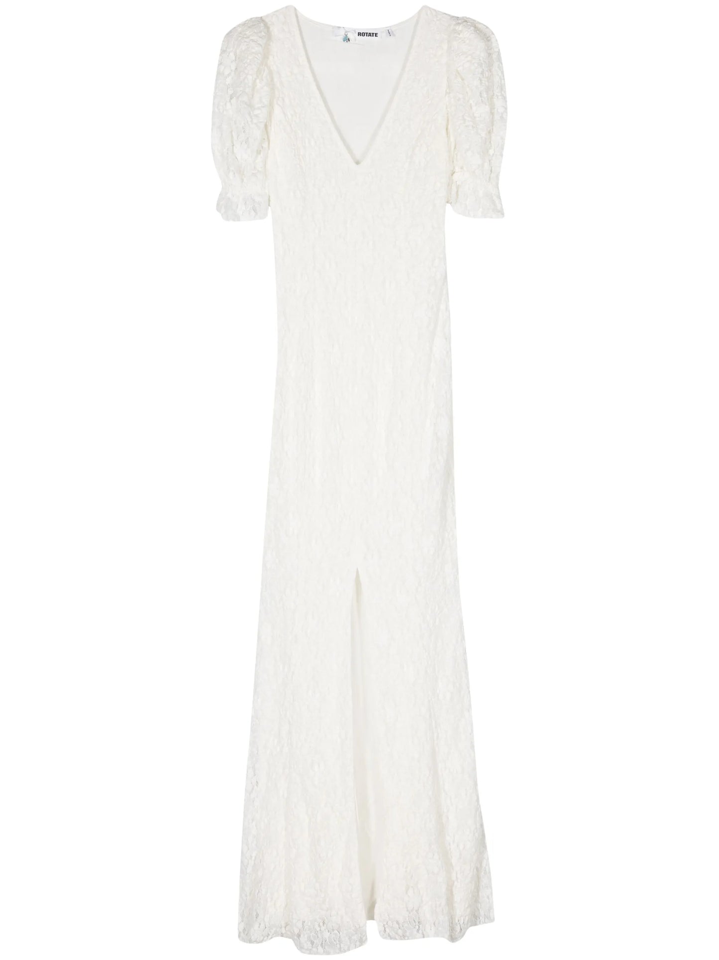 puffy-sleeve lace maxi dress