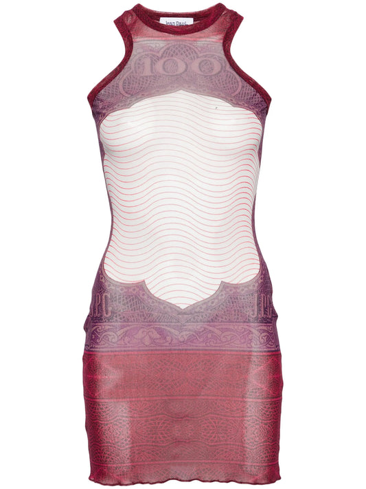 Cartouche-print tulle mini dress