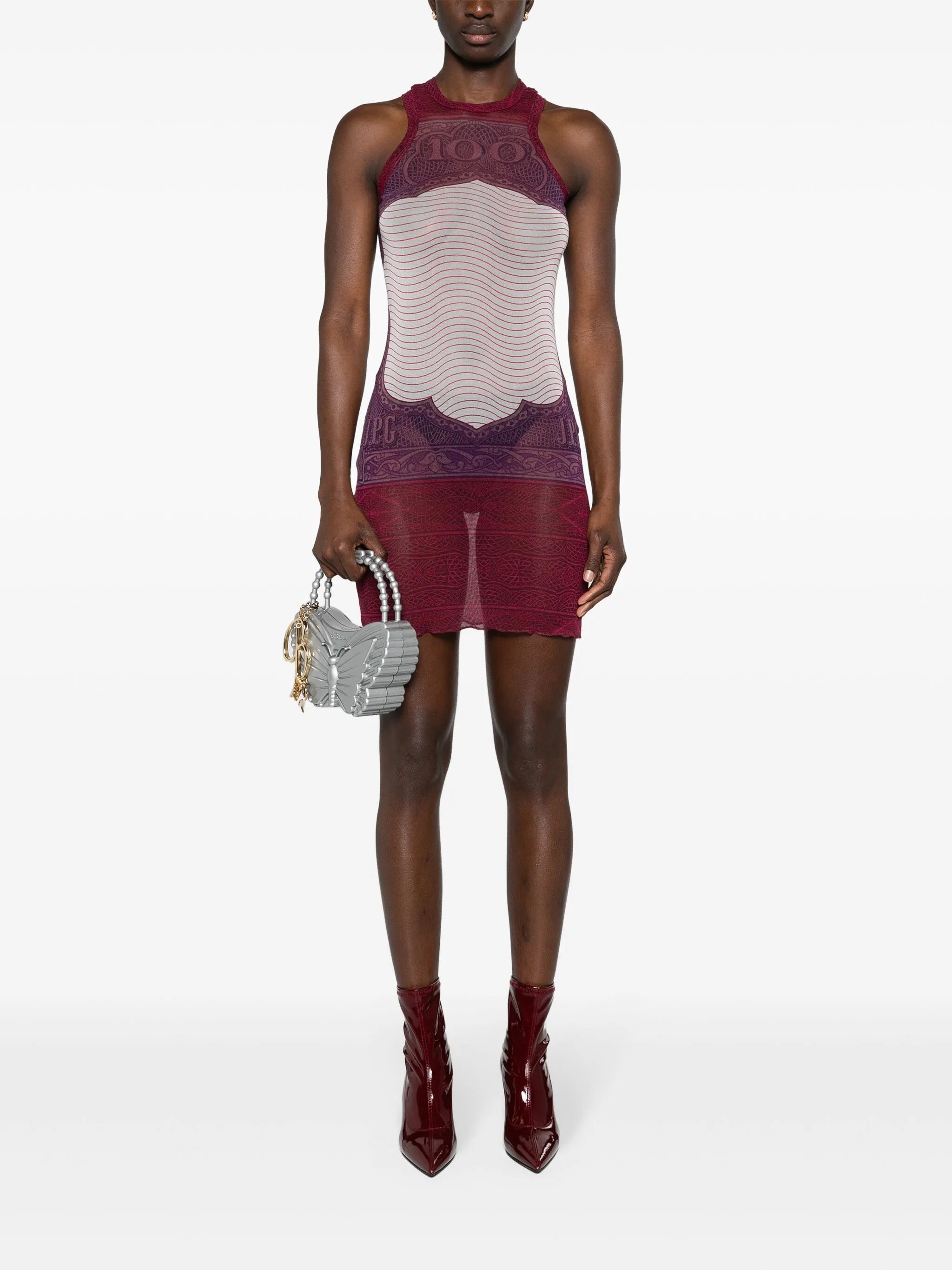Cartouche-print tulle mini dress
