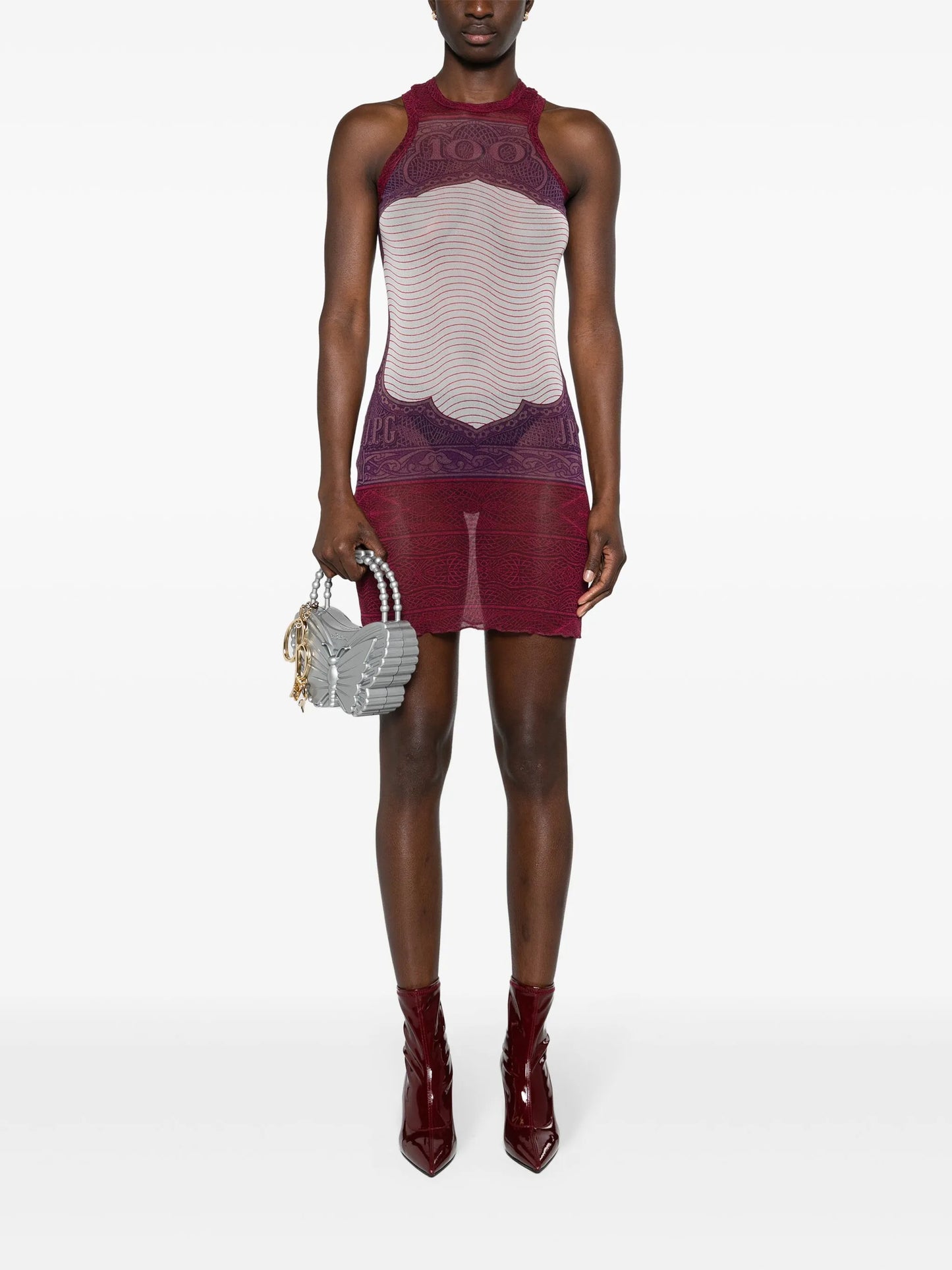 Cartouche-print tulle mini dress
