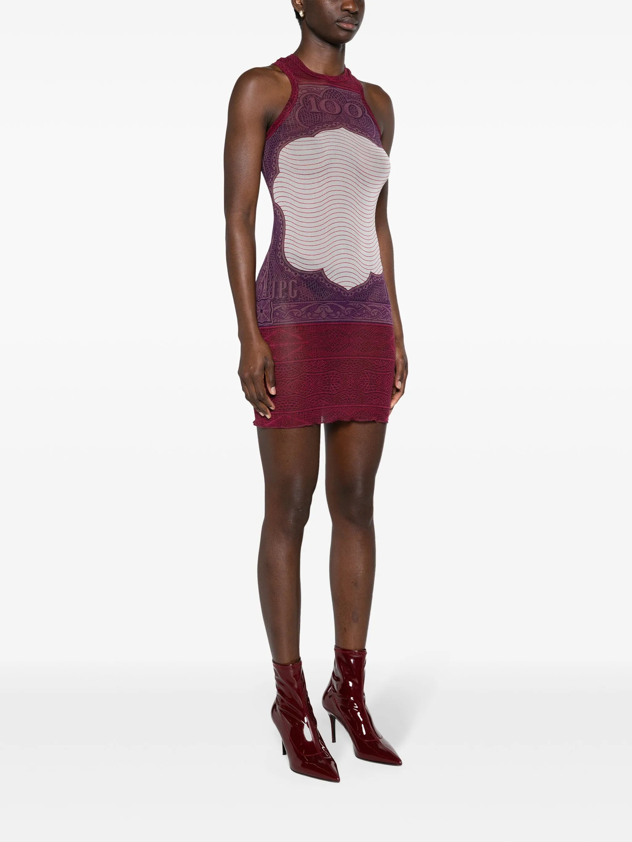 Cartouche-print tulle mini dress