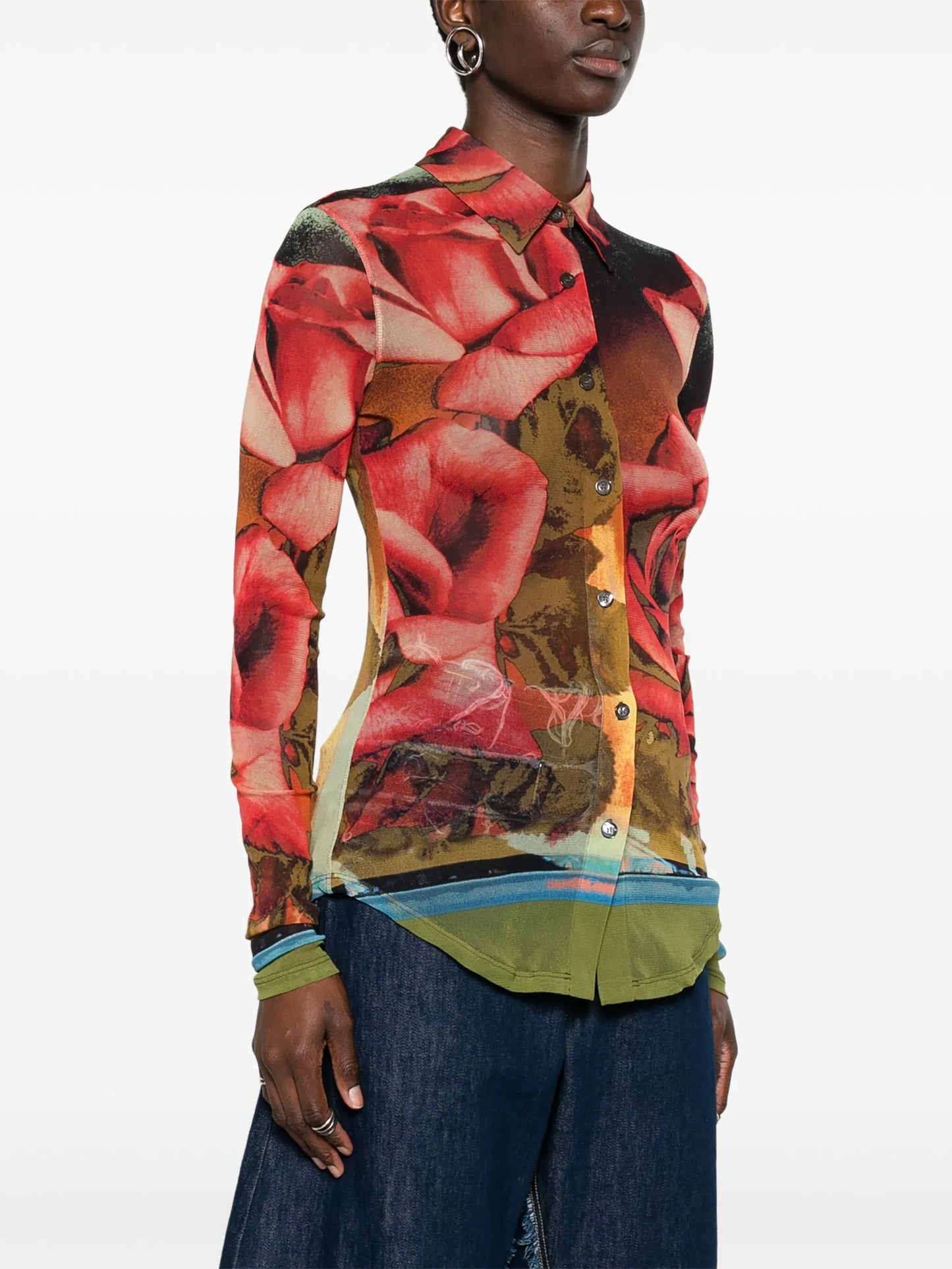 rose-print mesh shirt