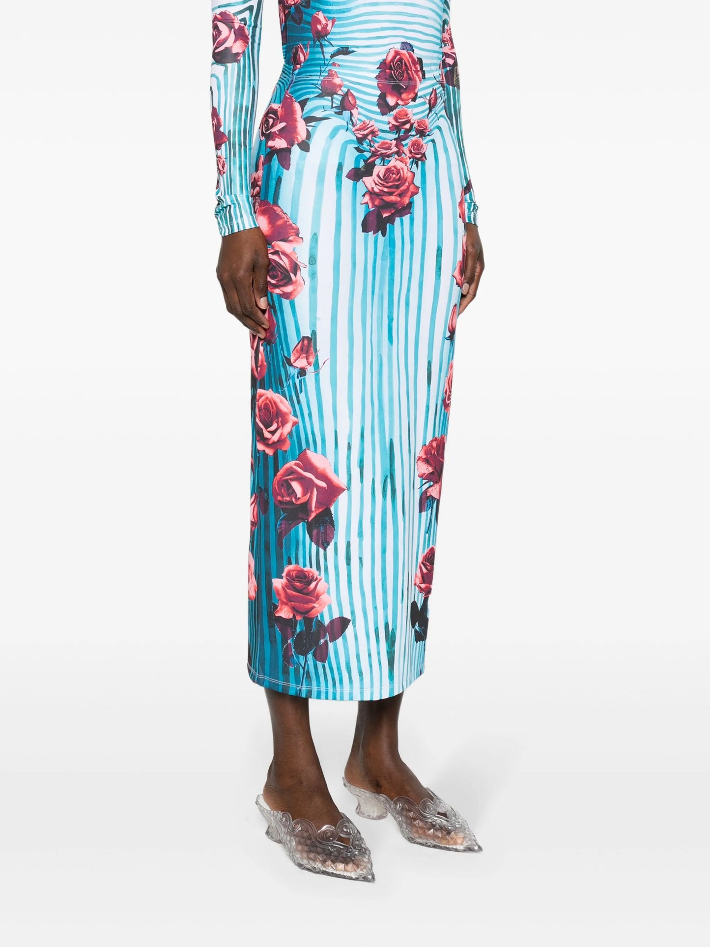 Morphing floral-print pencil skirt