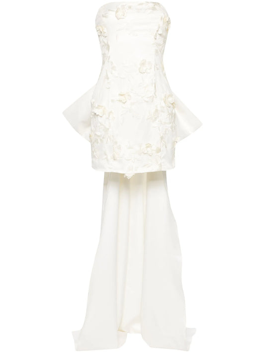 floral-appliqué tulle minidress