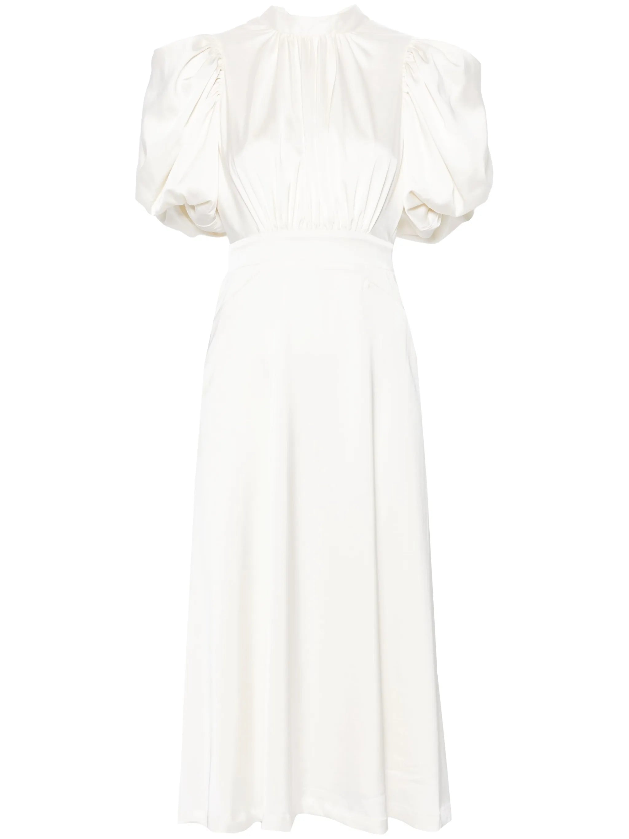 puff-sleeve satin midi dress