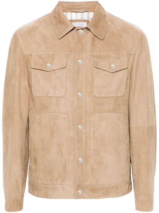 press-stud leather shirt jacket