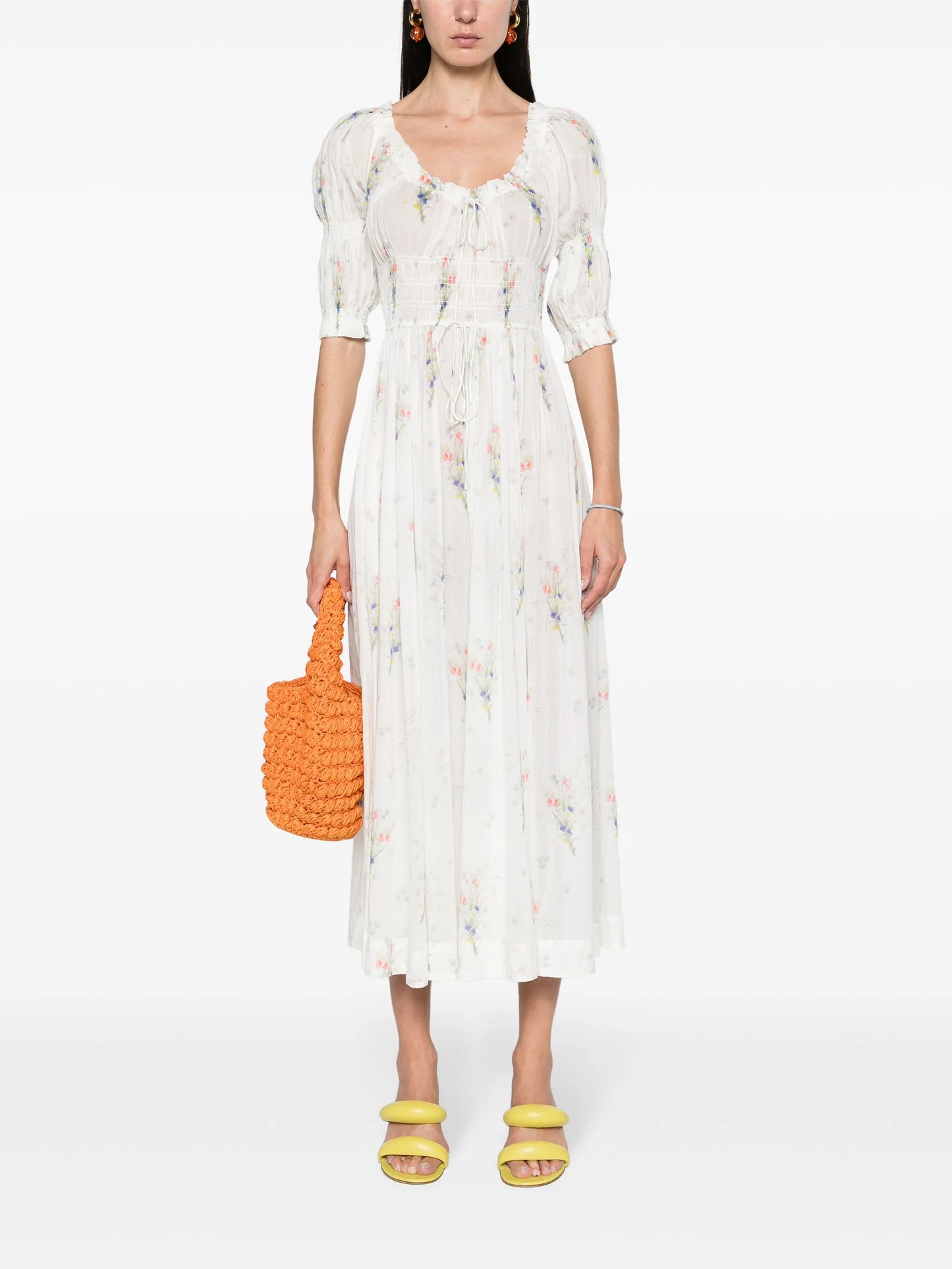 Ischia Painted Bouquet-print midi dress
