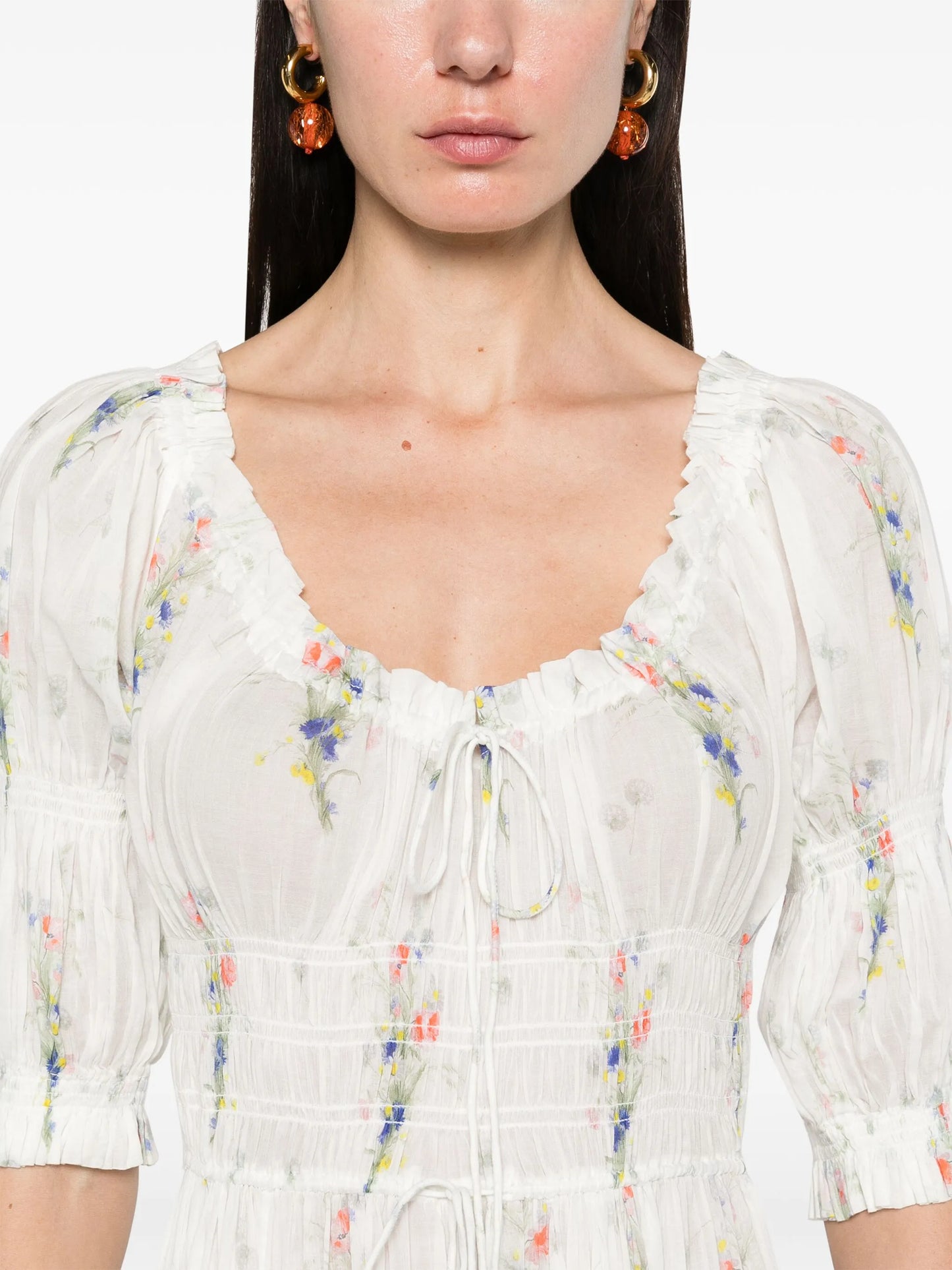 Ischia Painted Bouquet-print midi dress