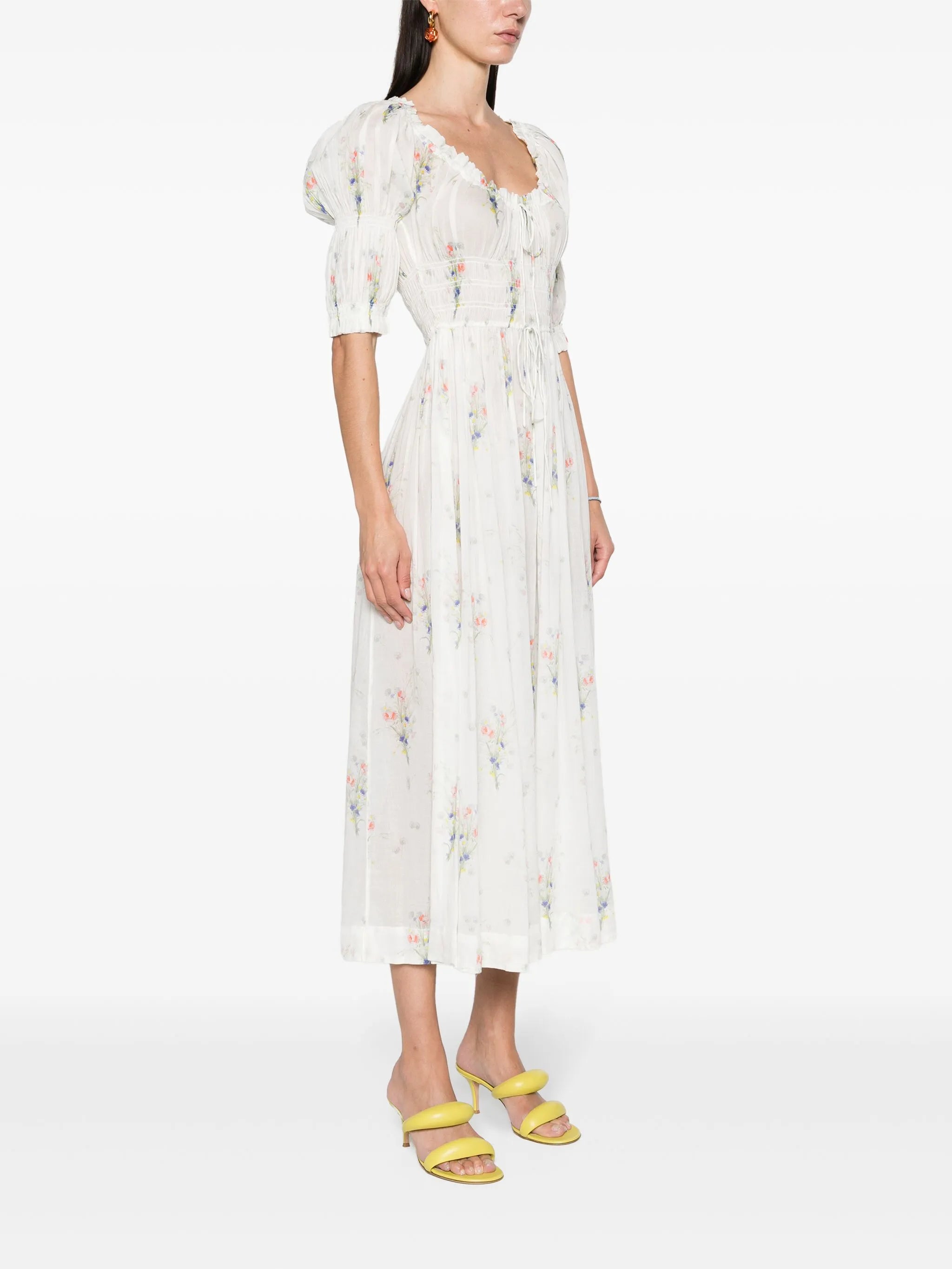 Ischia Painted Bouquet-print midi dress