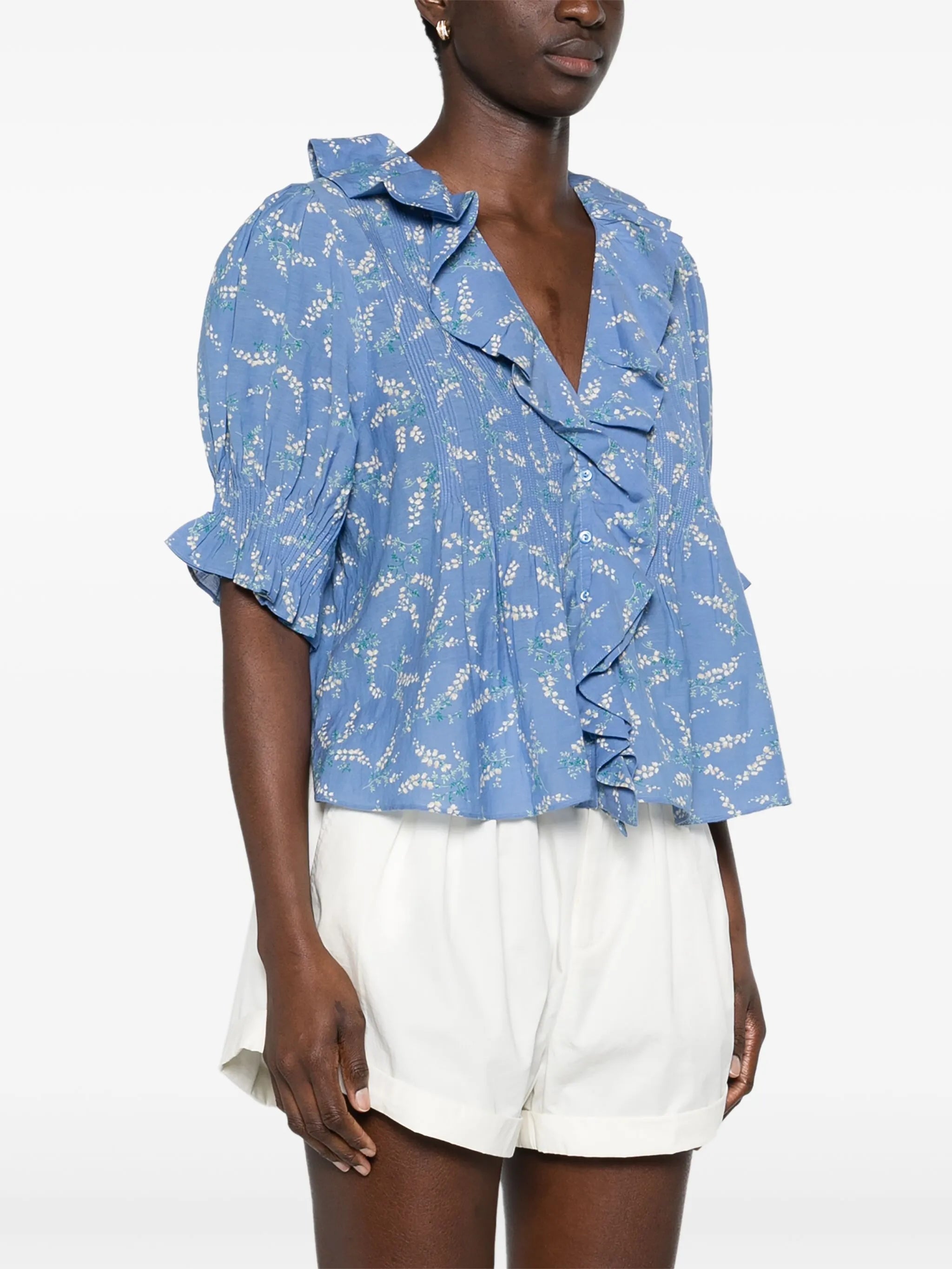 floral-print ruffled blouse