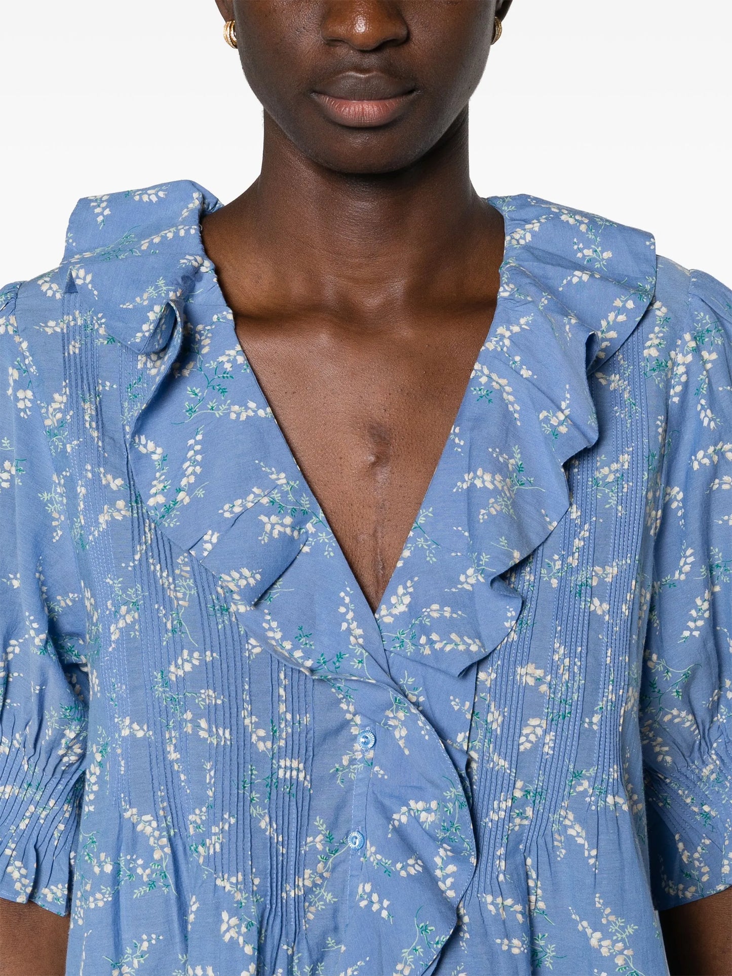 floral-print ruffled blouse