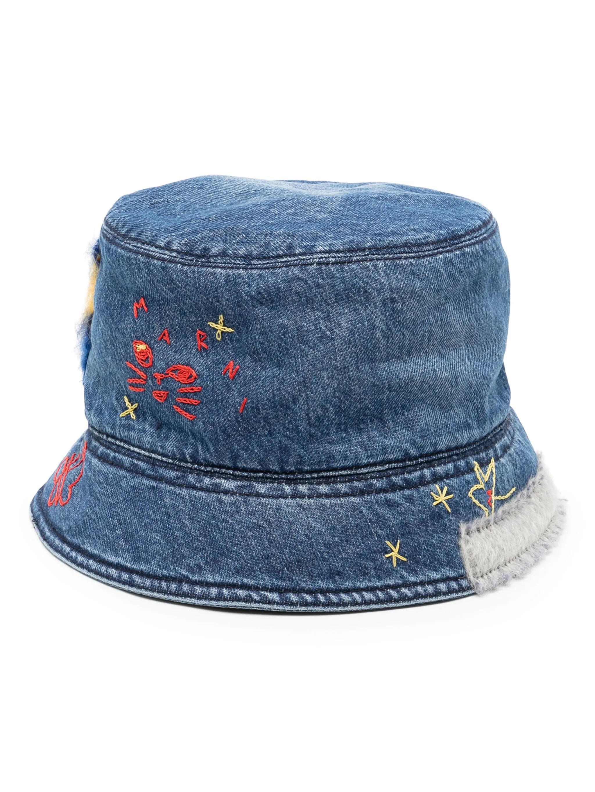 embroidered denim bucket hat