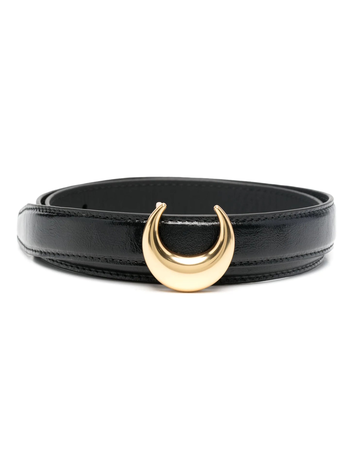 Moon-buckle leather belt