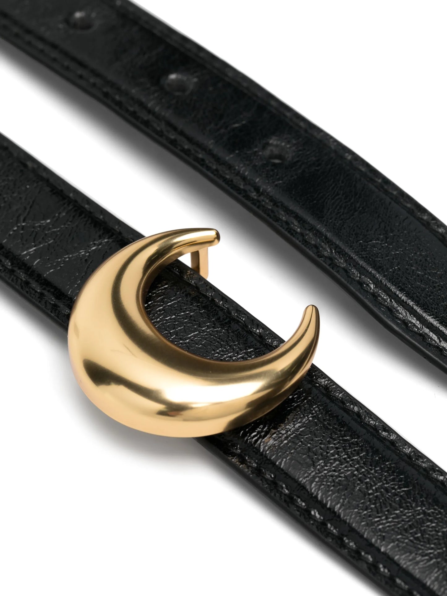 Moon-buckle leather belt