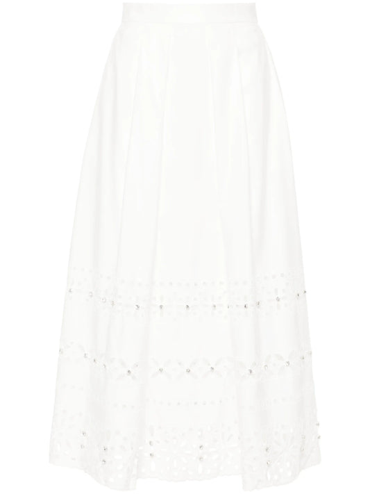 broderie-anglaise pleated midi skirt