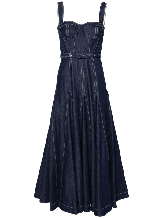 belted denim midi dress