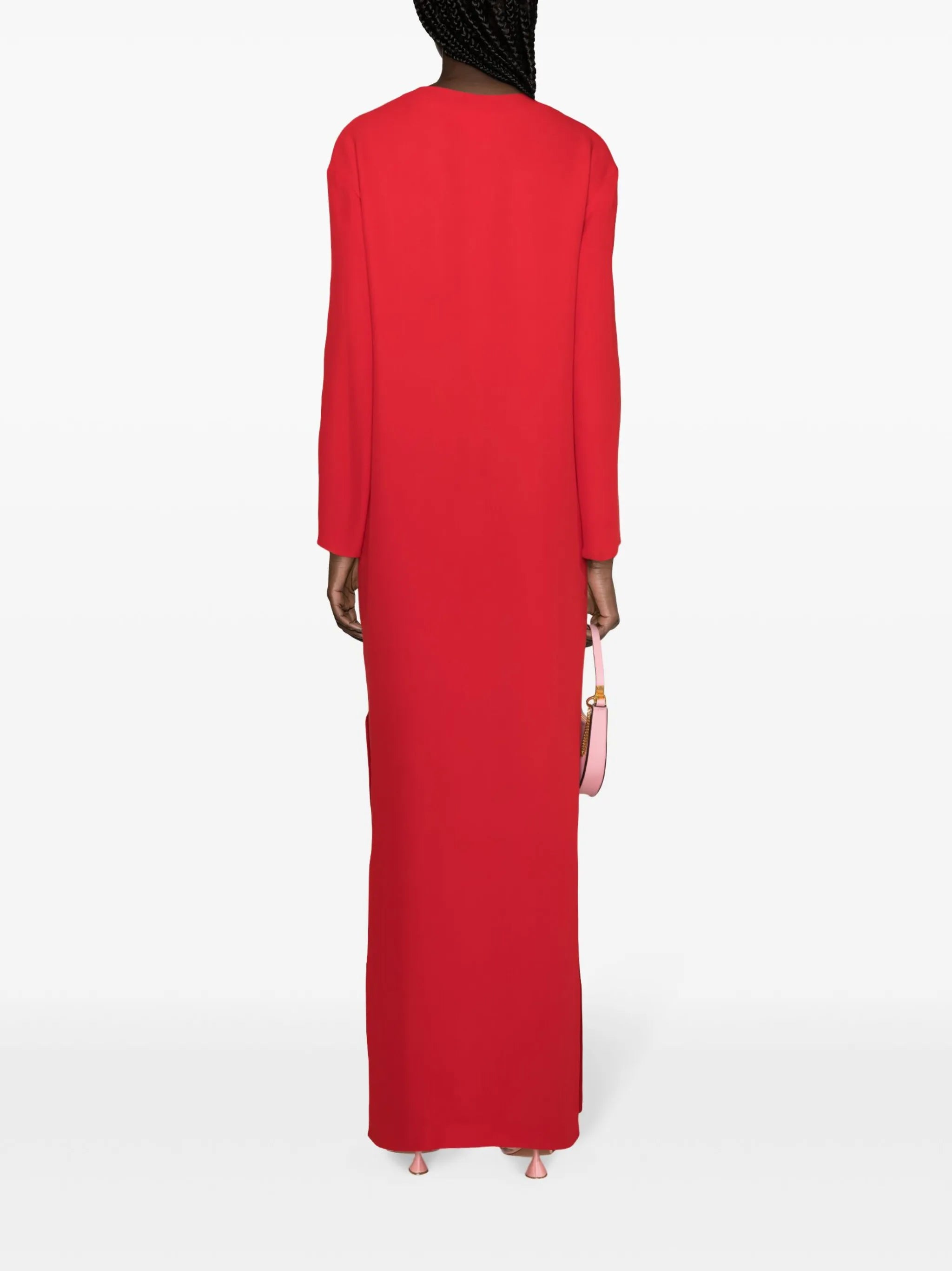 V-plaque crepe maxi dress
