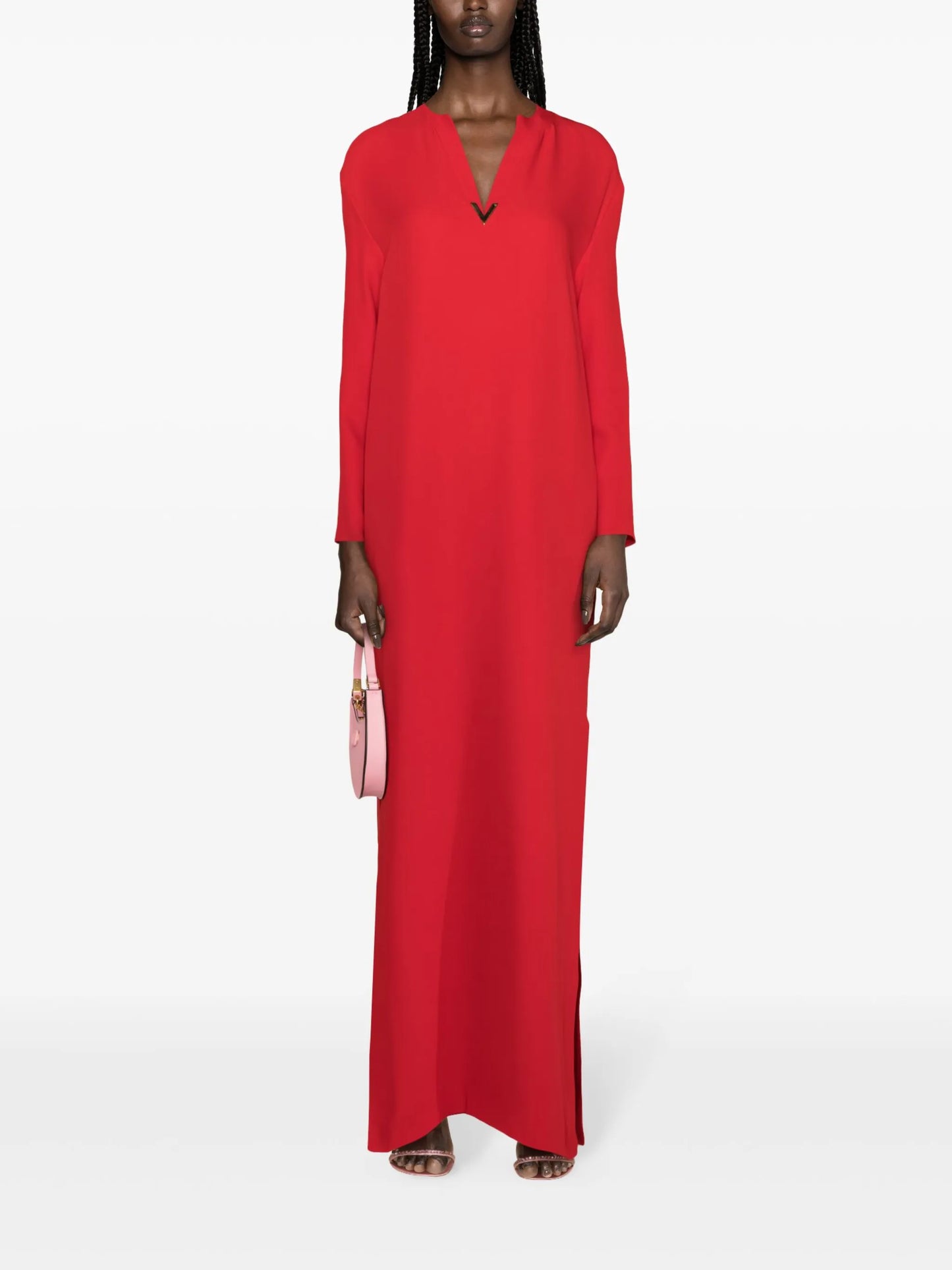 V-plaque crepe maxi dress