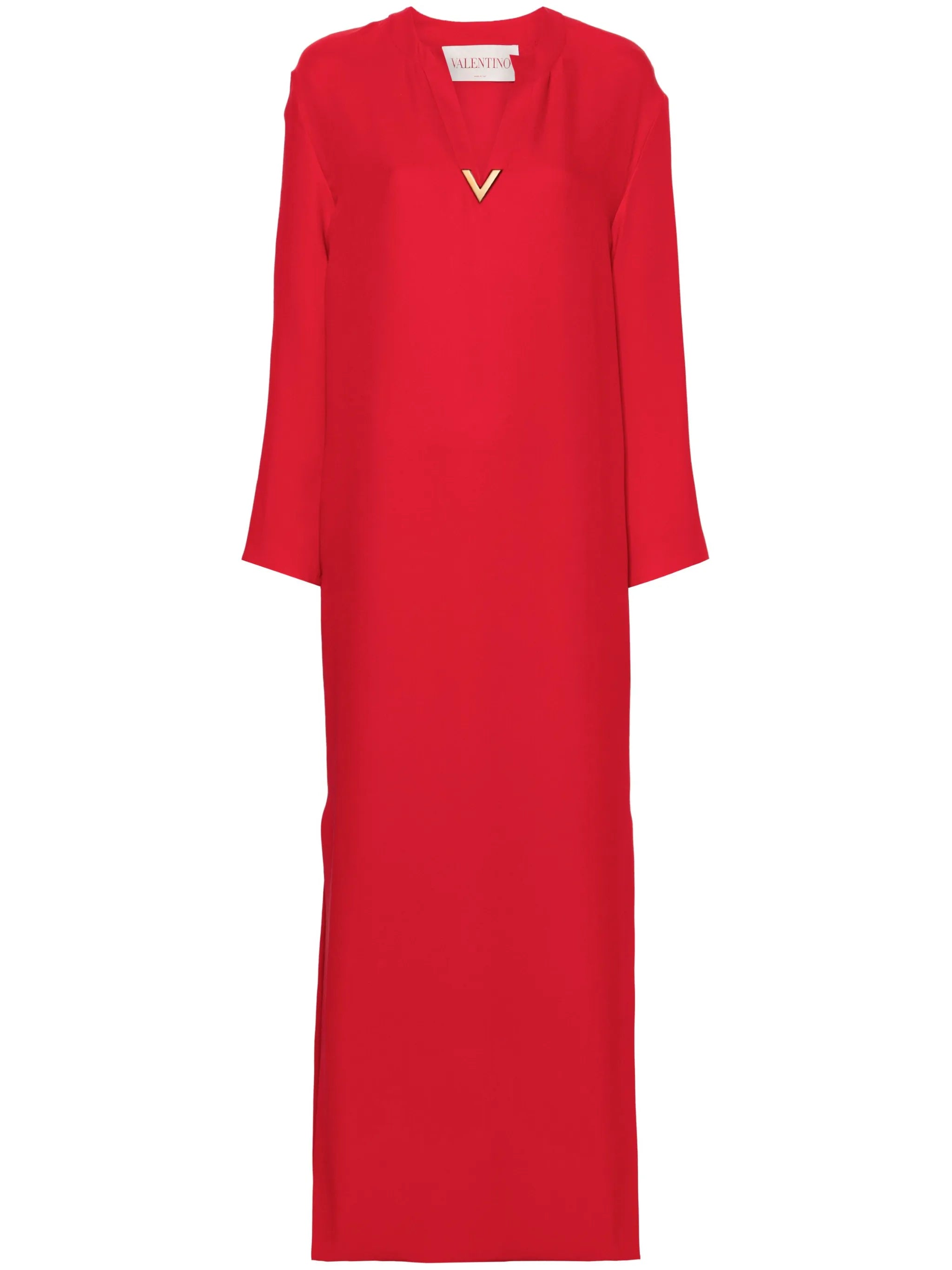 V-plaque crepe maxi dress