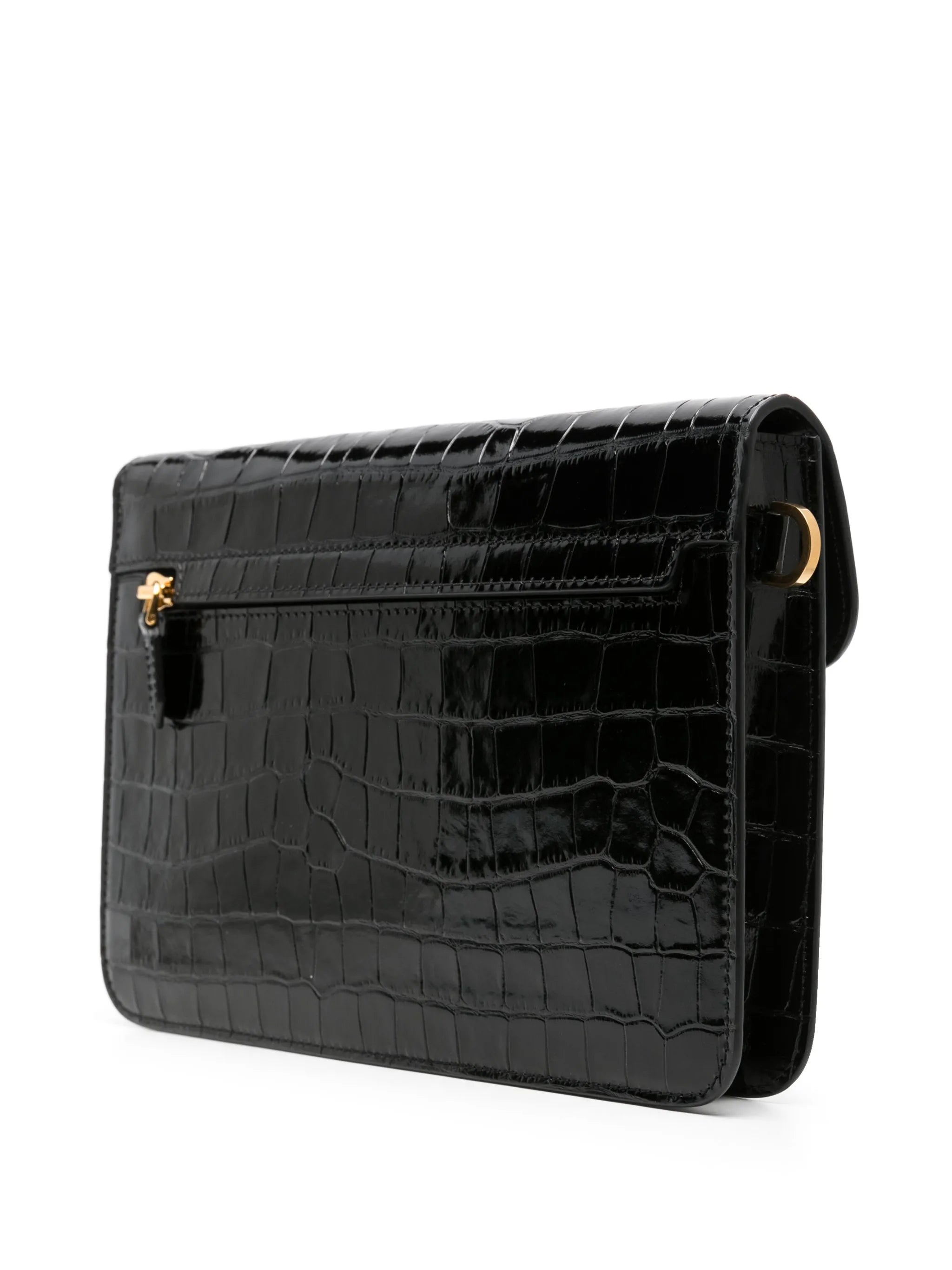 Portfolio croc-embossed leather clutch bag