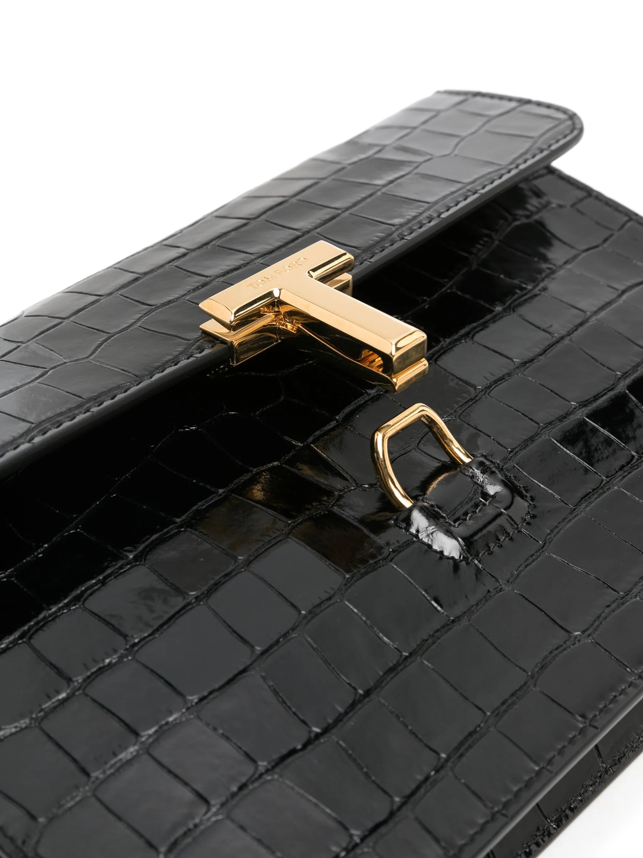 Portfolio croc-embossed leather clutch bag