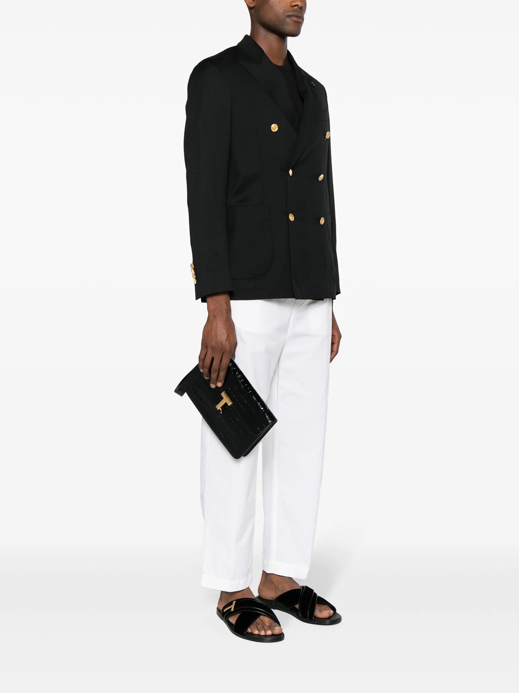 Portfolio croc-embossed leather clutch bag