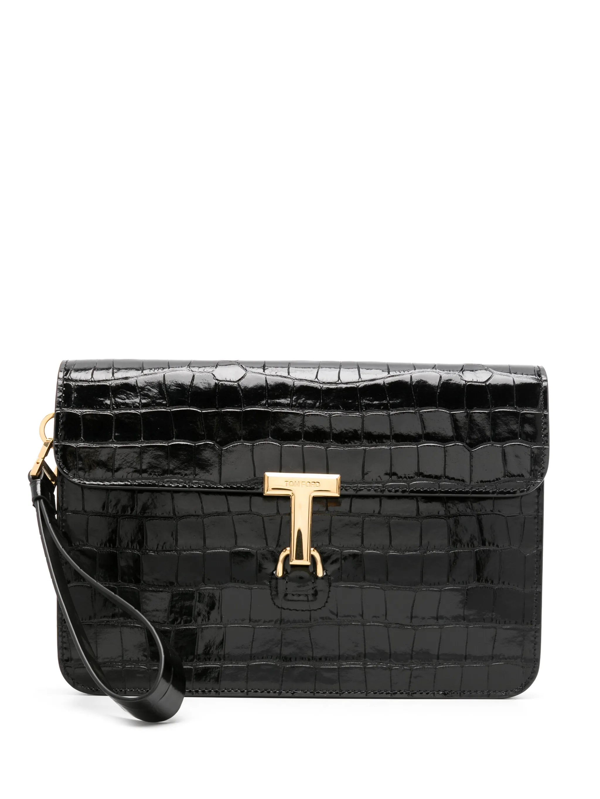 Portfolio croc-embossed leather clutch bag