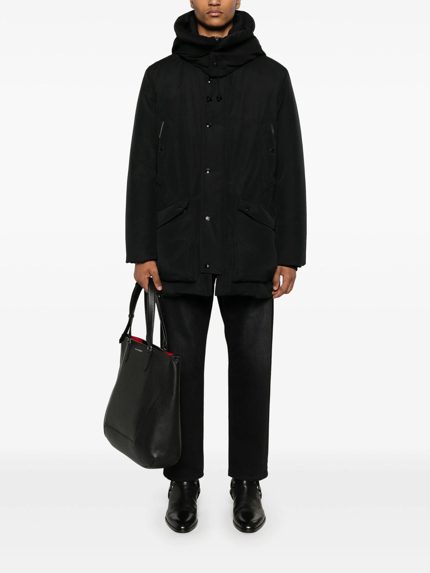 zip-up hooded down coat