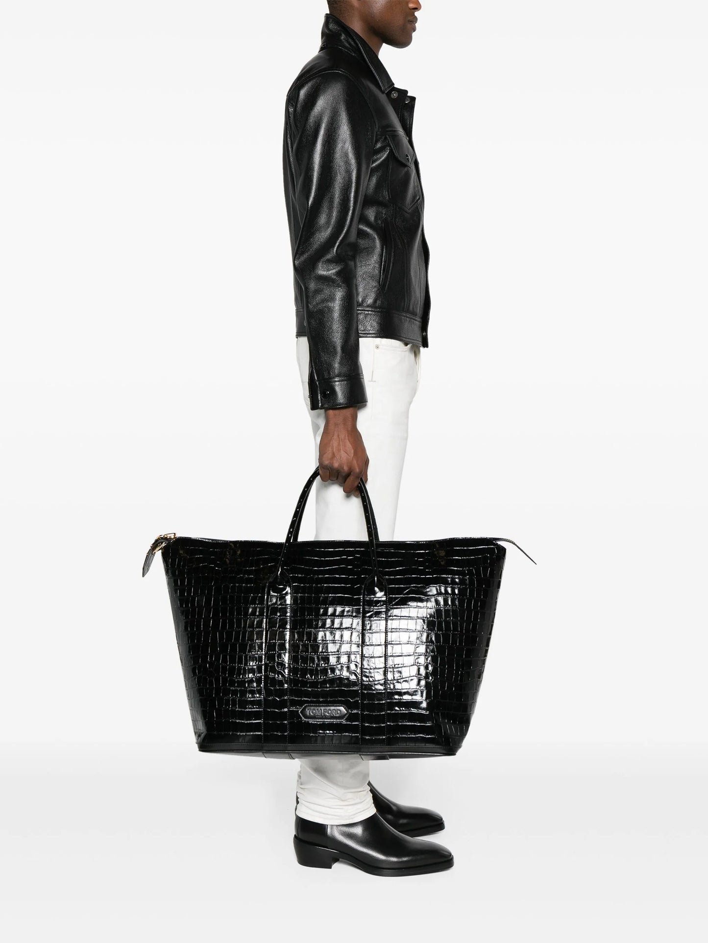 embossed-crocodile leather holdall bag